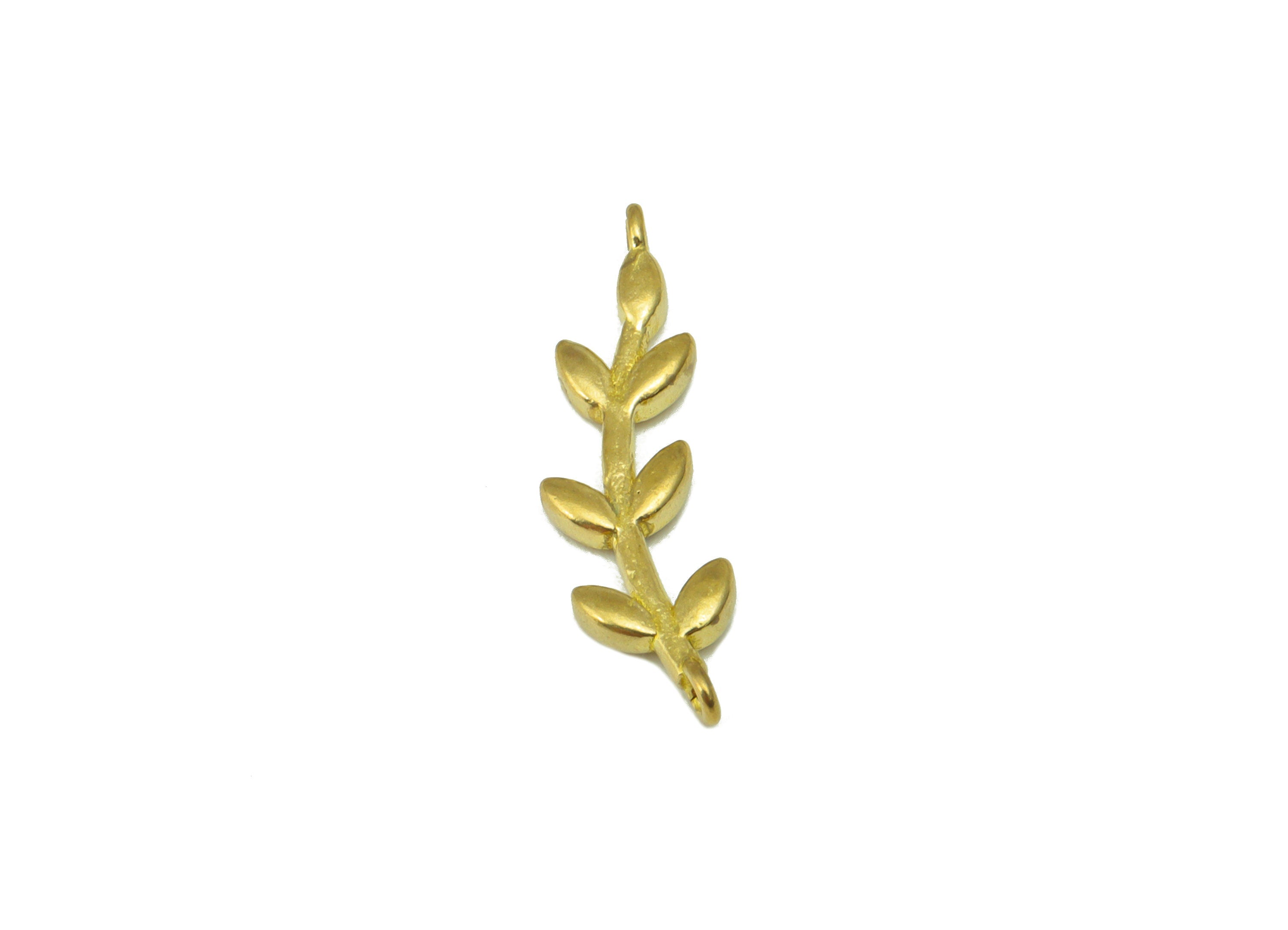 Brass Leaf Connector- Raw Brass Branch Pendant - Botanical Earring Charm - For Necklace - Bracelet Connector- 21.61 x 6.38 x 1.82mm - PP8538 - DOMEDBAZAAR