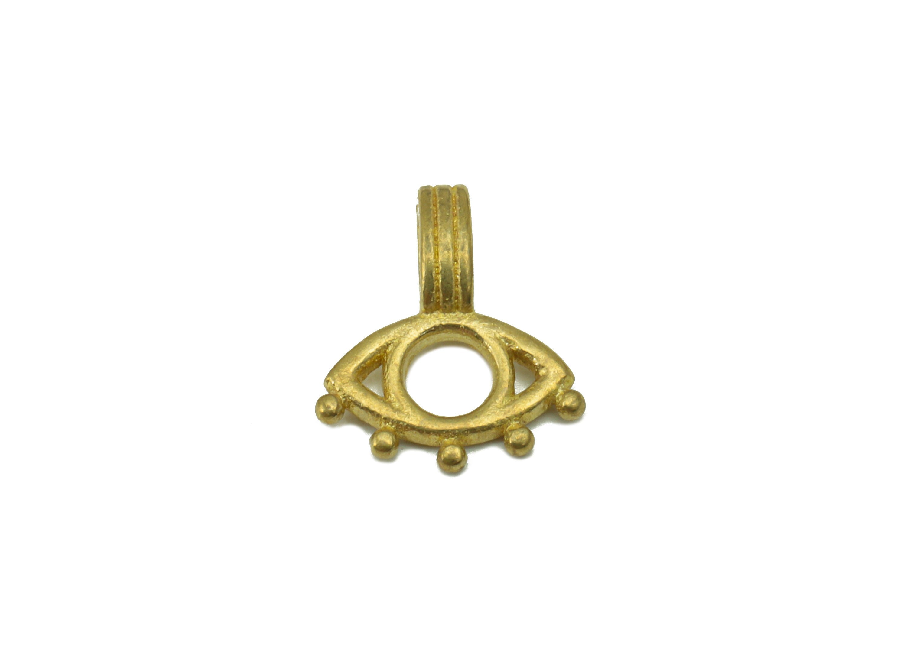 Brass Eye Earring Charm - Raw Brass Mini Eye Pendant - Semi Earring Charm - For Necklace - 11.11 x 9.59 x 0.89mm - PP8539 - DOMEDBAZAAR