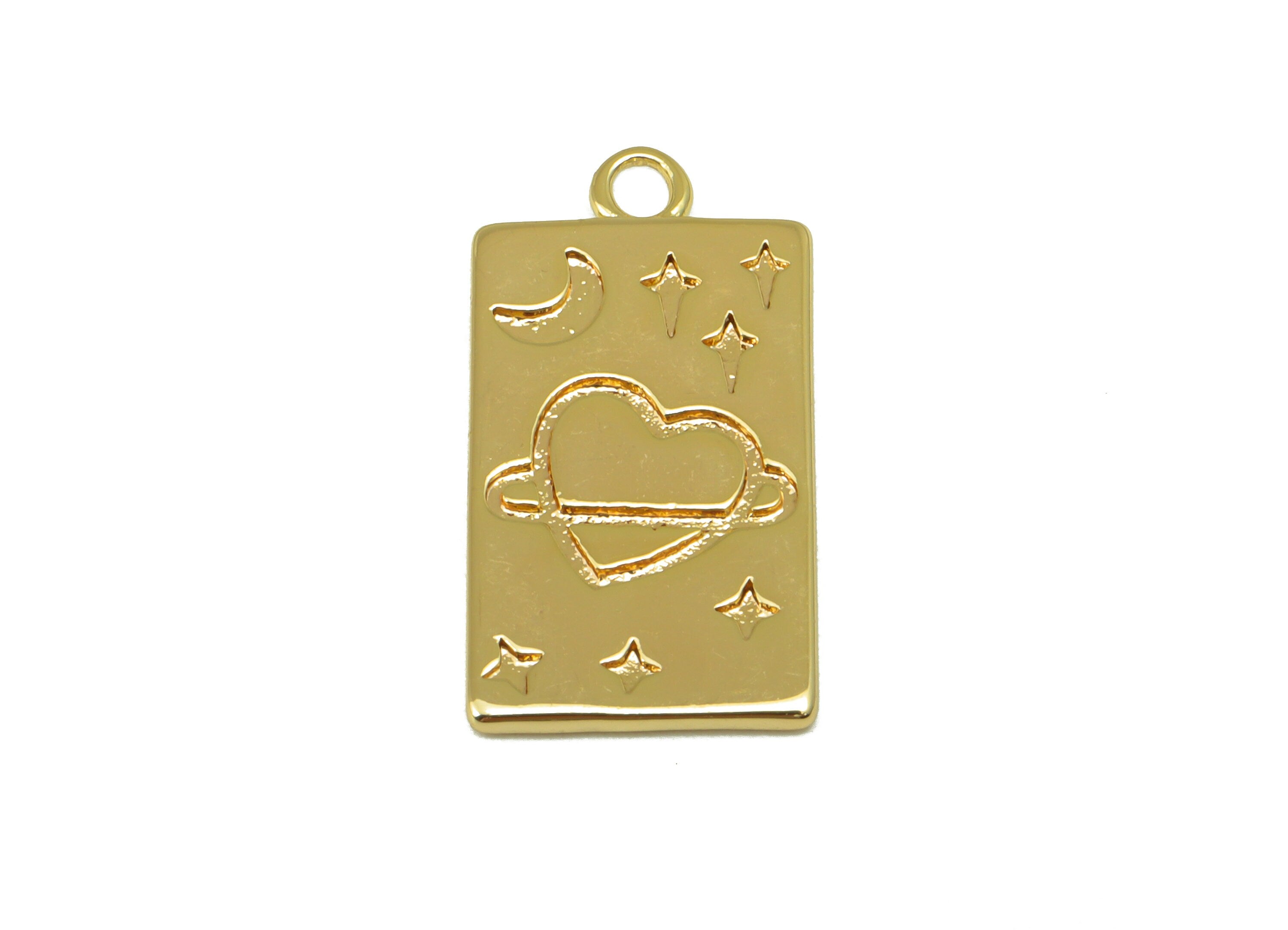 Brass Rectangle Earring Charm - Brass Crescent Star Charm - Surround Heart Pendant- For Necklace - 18K Real Gold Plated -22x11x1mm- RGP6534 - DOMEDBAZAAR
