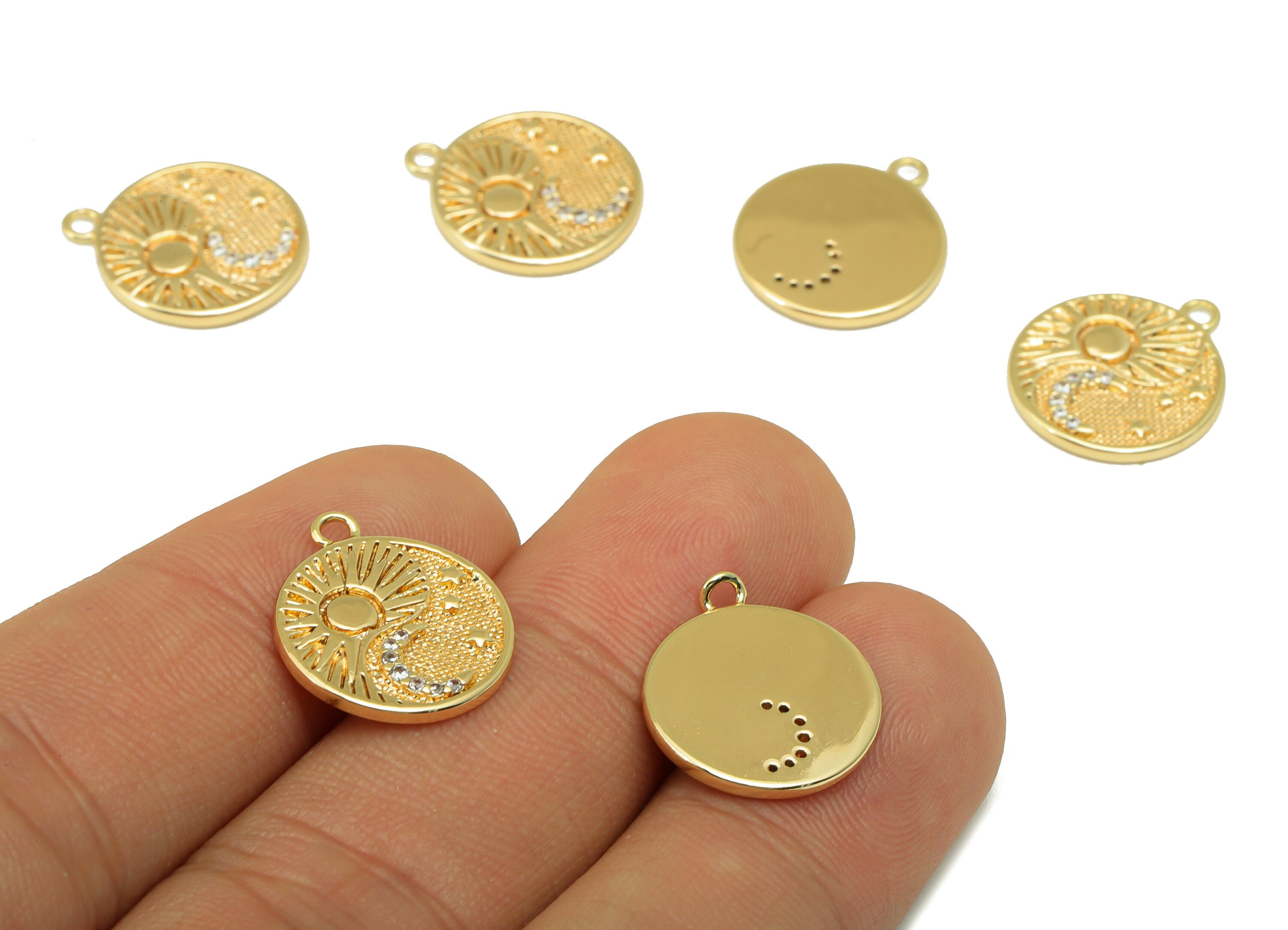 Brass Moon Earring Charm - Brass Cubic Zircon Night Sky Charm -Crescent CZ Pendant- For Necklace -18K Real Gold Plated-17x15x1.65mm- RGP6539 - DOMEDBAZAAR