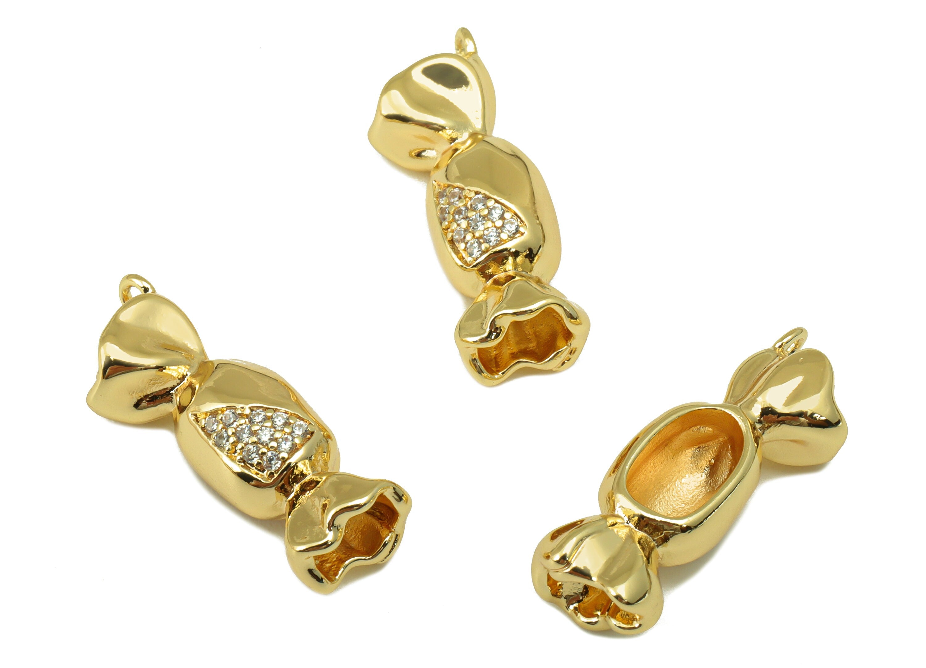 Brass Candy Earring Charm - Candy Cubic Zircon Eye Charm - Gold Candy CZ Pendant - For Necklace - 18K Real Gold Plated - 22x8x5mm - RGP6557 - DOMEDBAZAAR