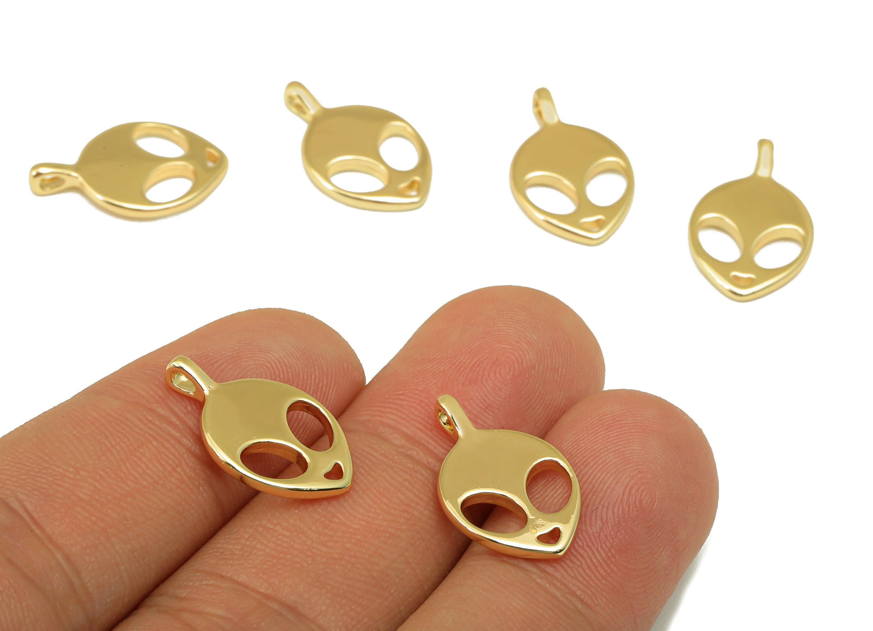 Brass Alien Earring Charm - Mini Alien Earring Charm - Gold Grimace Pendant - For Necklace - 18K Real Gold Plated -19.2x 11.8x1.6mm- RGP6577 - DOMEDBAZAAR