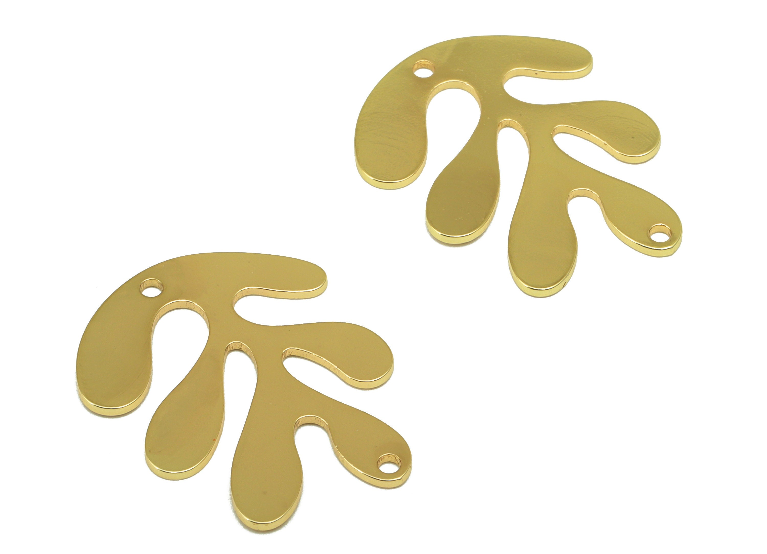 Brass Leaf Connector - Gold Leaf Earring Charm - Brass Botanical - For Necklace -Earring Connector- 18K Real Gold Plated -26x20x1mm-RGP6587G - DOMEDBAZAAR