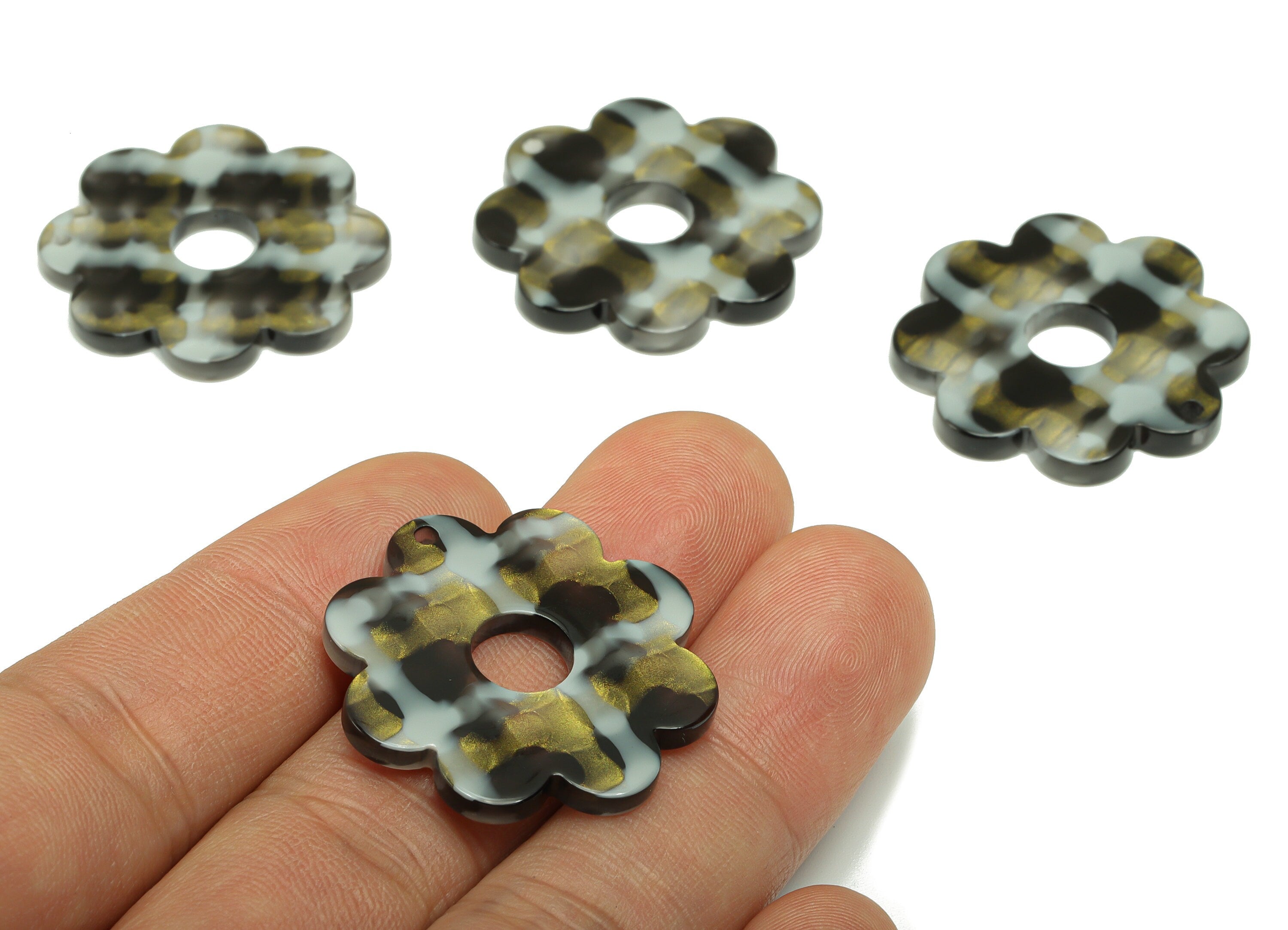 Acetate Flower Earring Charms - 1 hole - Flower Pendant Findings - Jewelry Making Supplies - Color Code: A910 - 30.1x30x2.5mm - AC2375-A910 - DOMEDBAZAAR