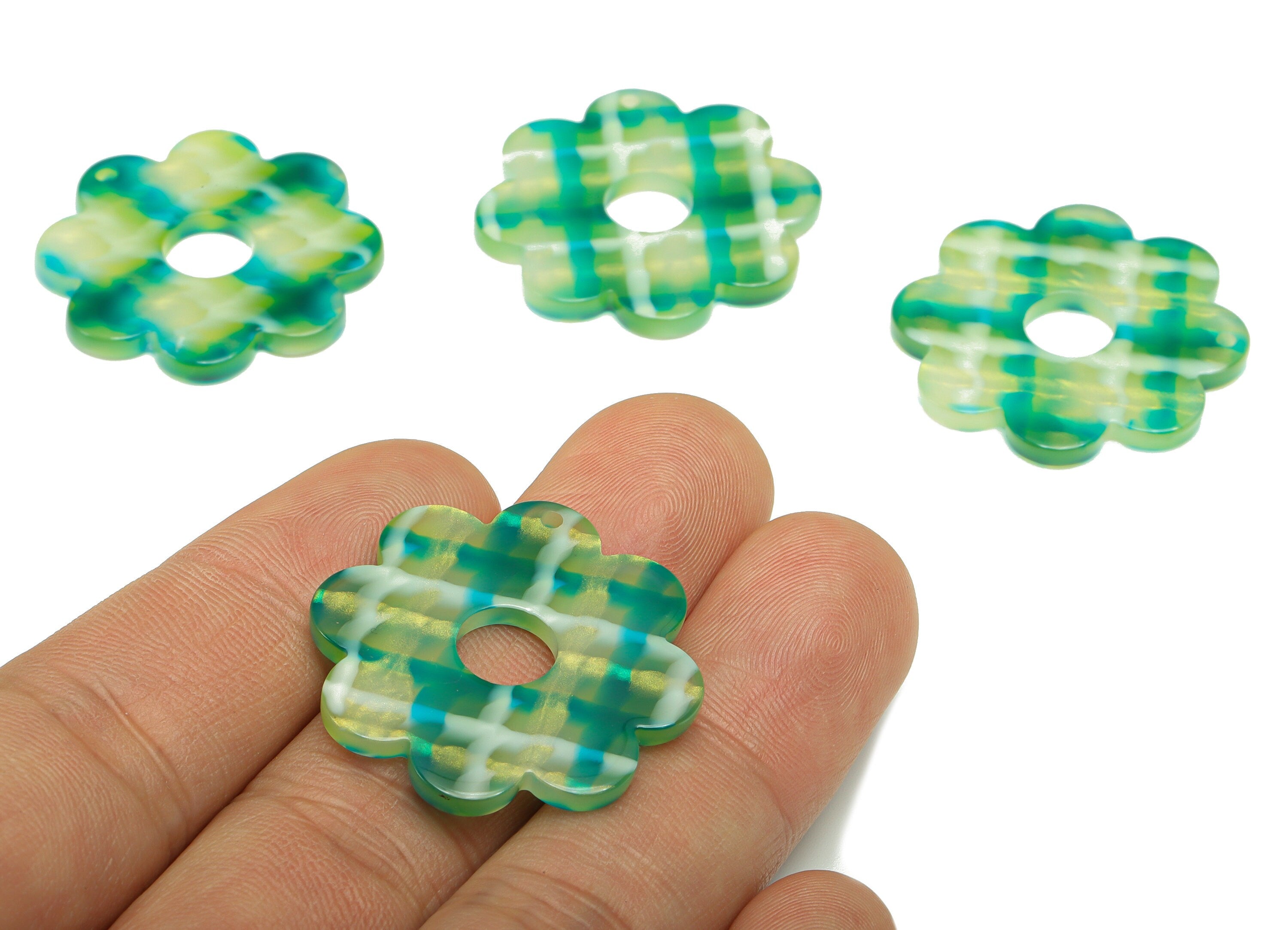 Acetate Flower Earring Charms - 1 hole Flower Pendant Findings - Jewelry Making Supplies - Color Code: A909 - 30.1x30x2.5mm - AC2375-A909 - DOMEDBAZAAR