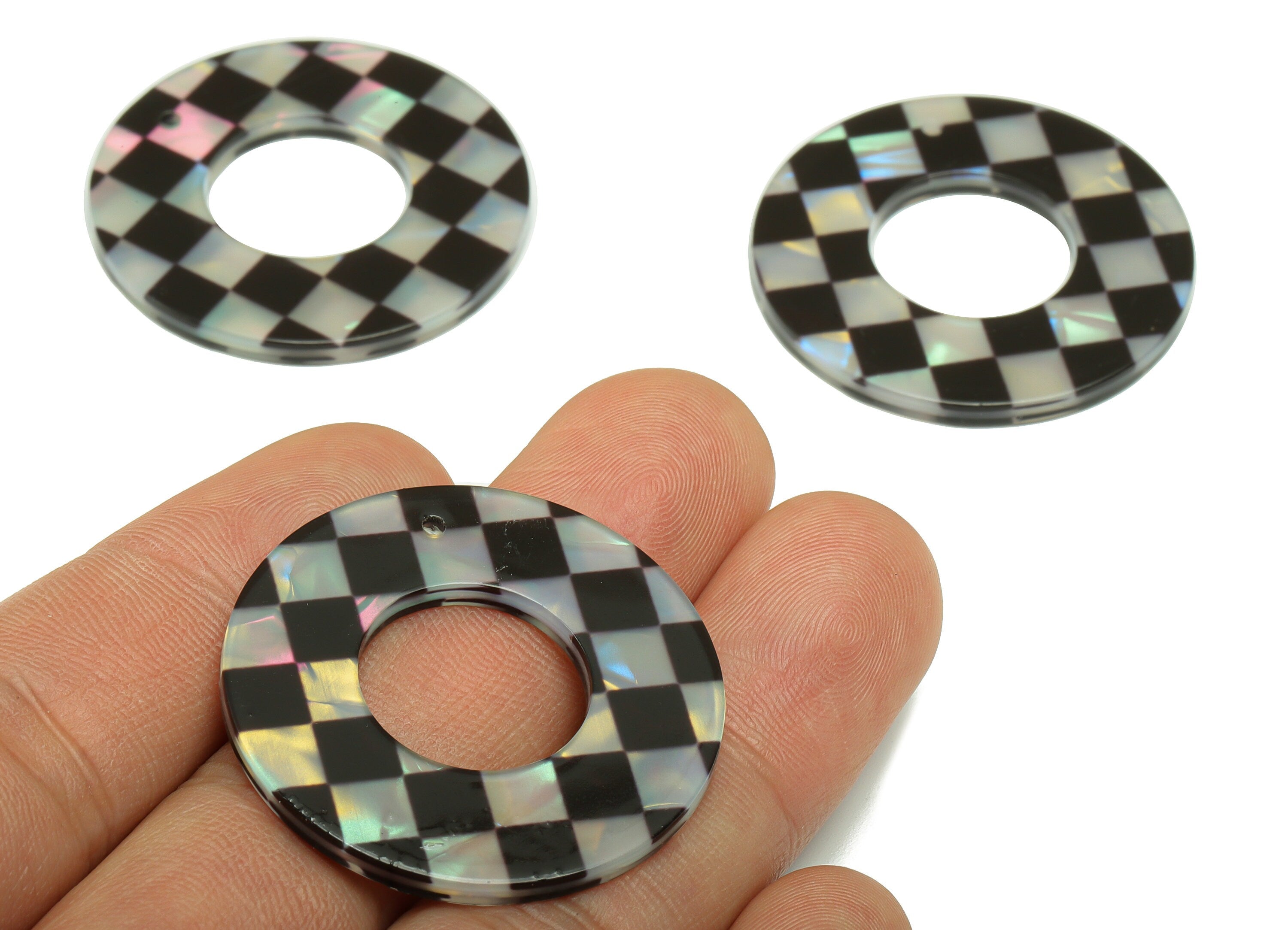 PVC Round Earring Charm - Circle Checkerboard Circle Pendant - Charm With Hole - Color Code: A875 - 35x35x2.4mm - AC2546-A875 - DOMEDBAZAAR