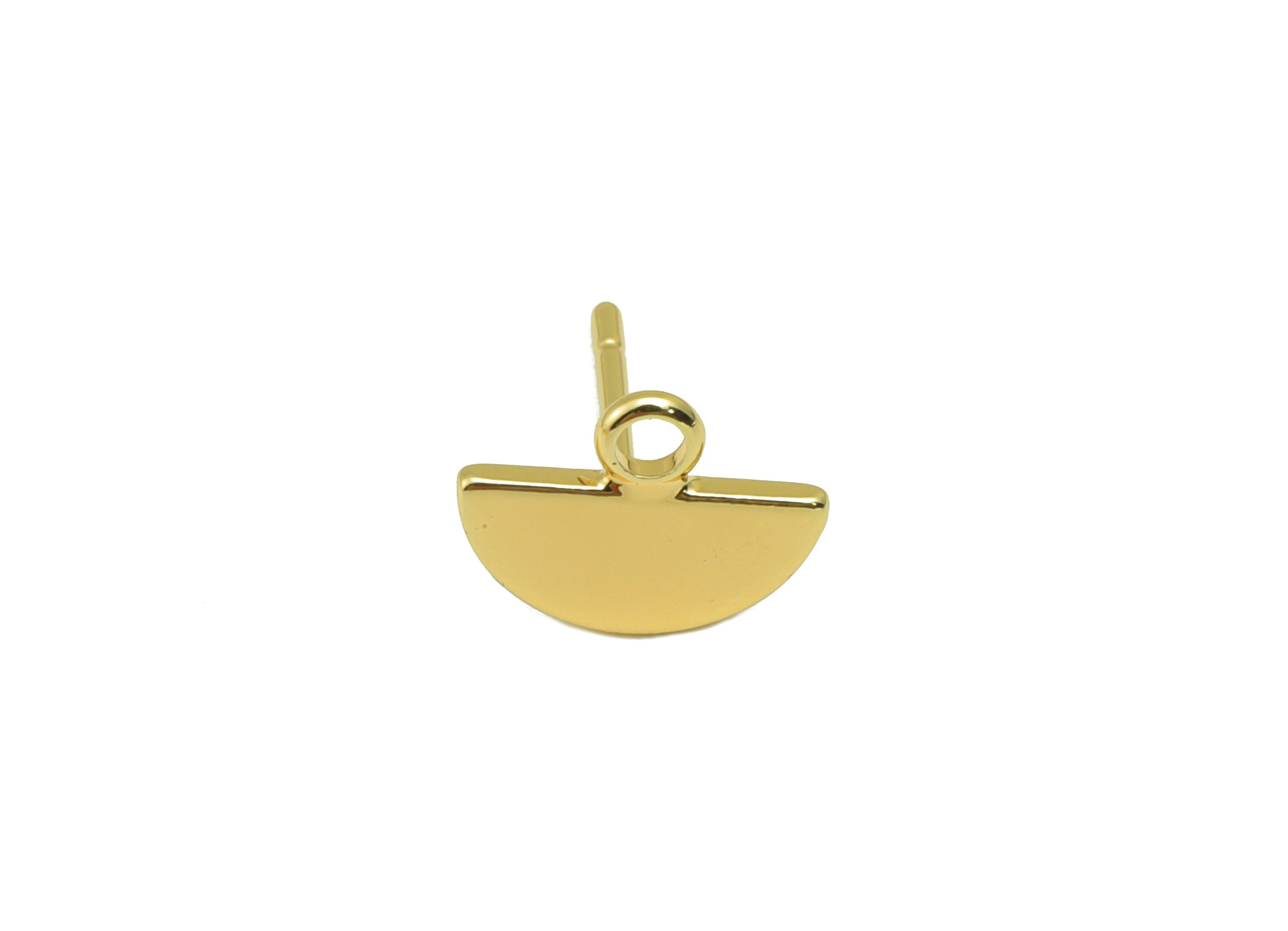 Brass Half Circle Earring Post - Brass Half Moon Earring Stud With Loop- 18K Real Gold Plated- Jewelry Supplies - 10x5x1mm- RGP1084- RGP1804 - DOMEDBAZAAR