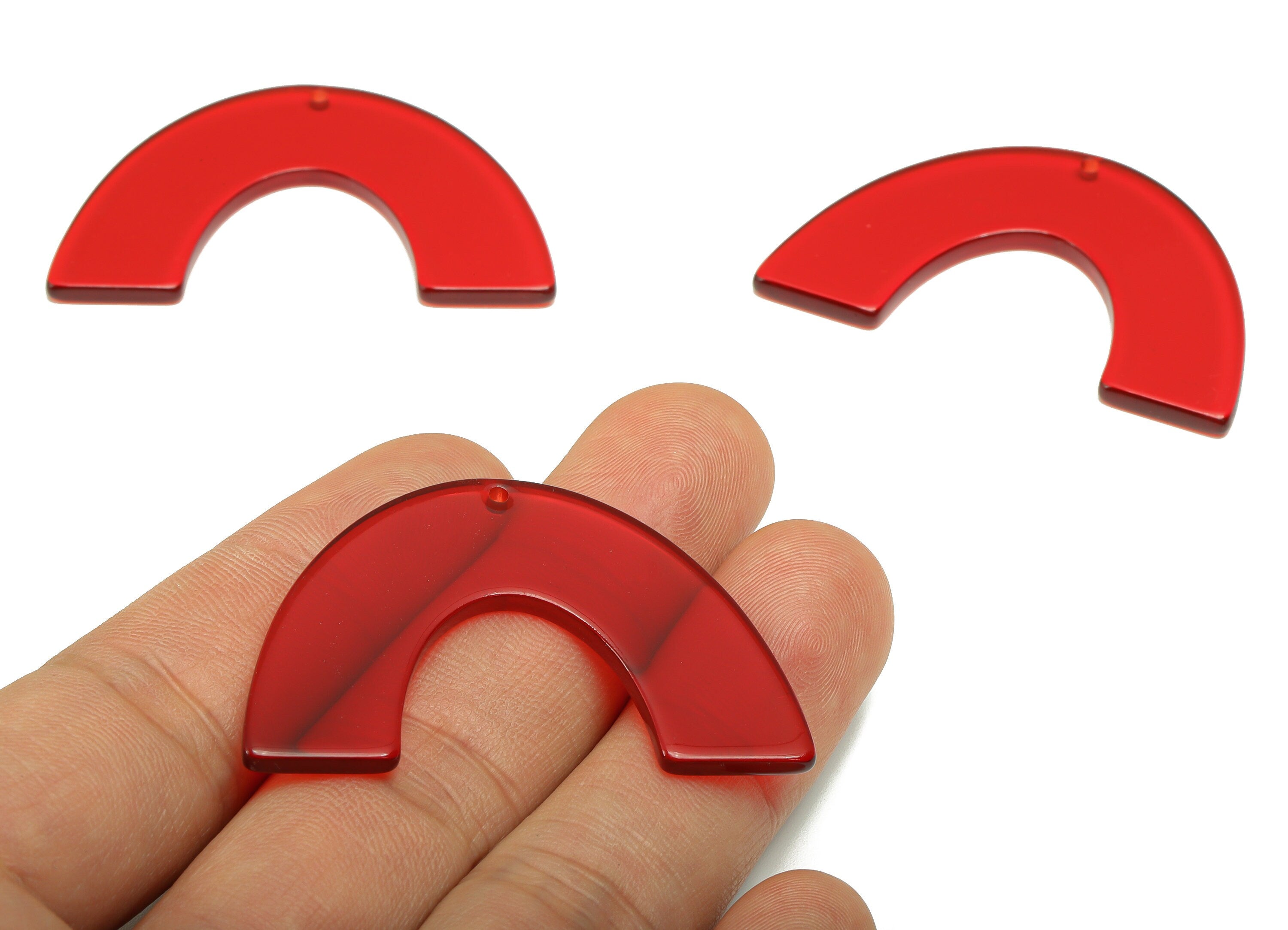 Acrylic Large Rainbow Earring Charm - Acrylic U Pendant - Transparent Red - Jewelers Supplies - 49.75x31.3x2.88mm - AC1095U - DOMEDBAZAAR