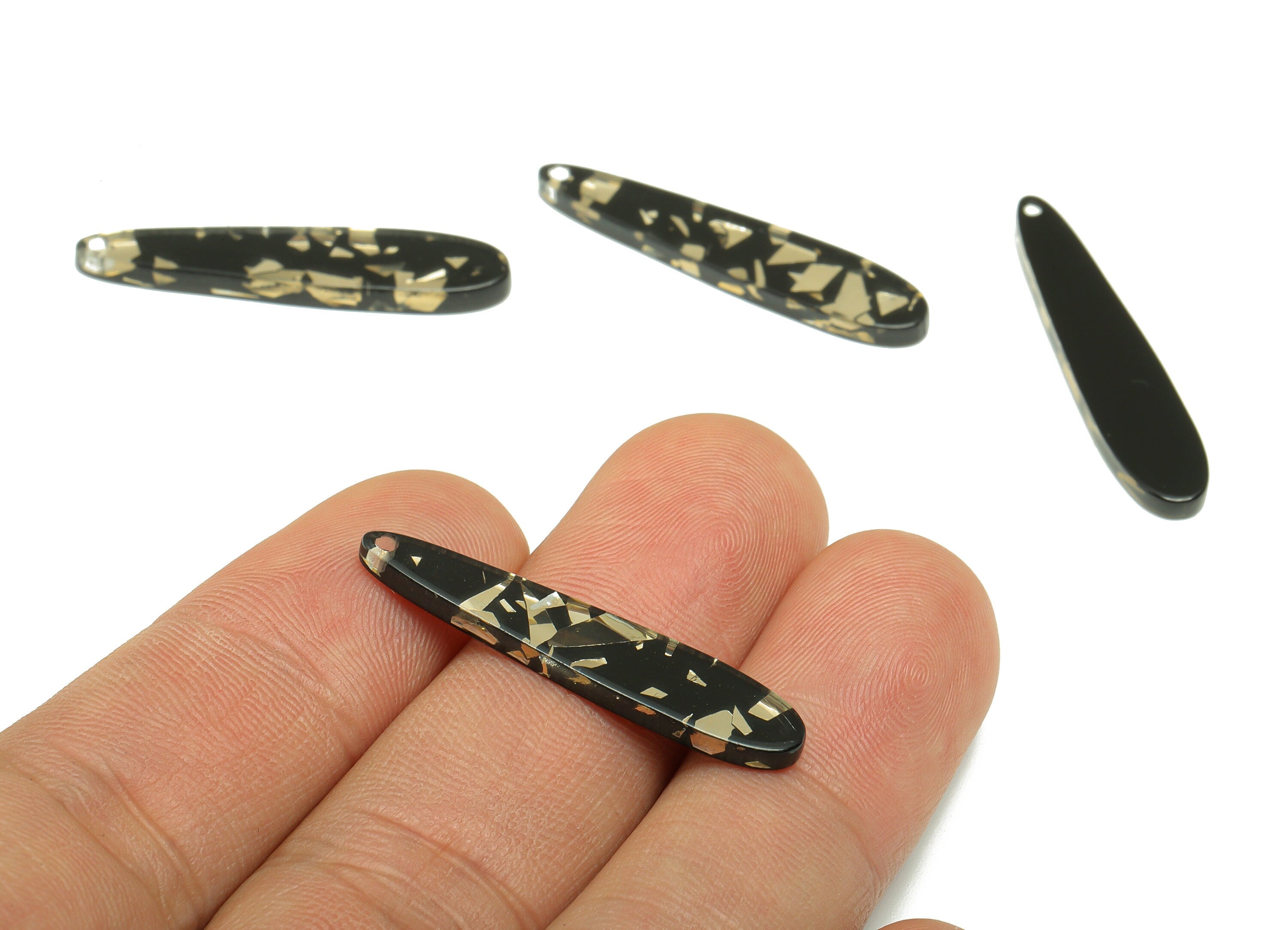 Acetic Acid Stick Charms - Long Bar Earring and Pendant - Gold Foil - Jewelry Making - Color Code: A895-34x6.87x2.77mm - AC1644-A895 - DOMEDBAZAAR
