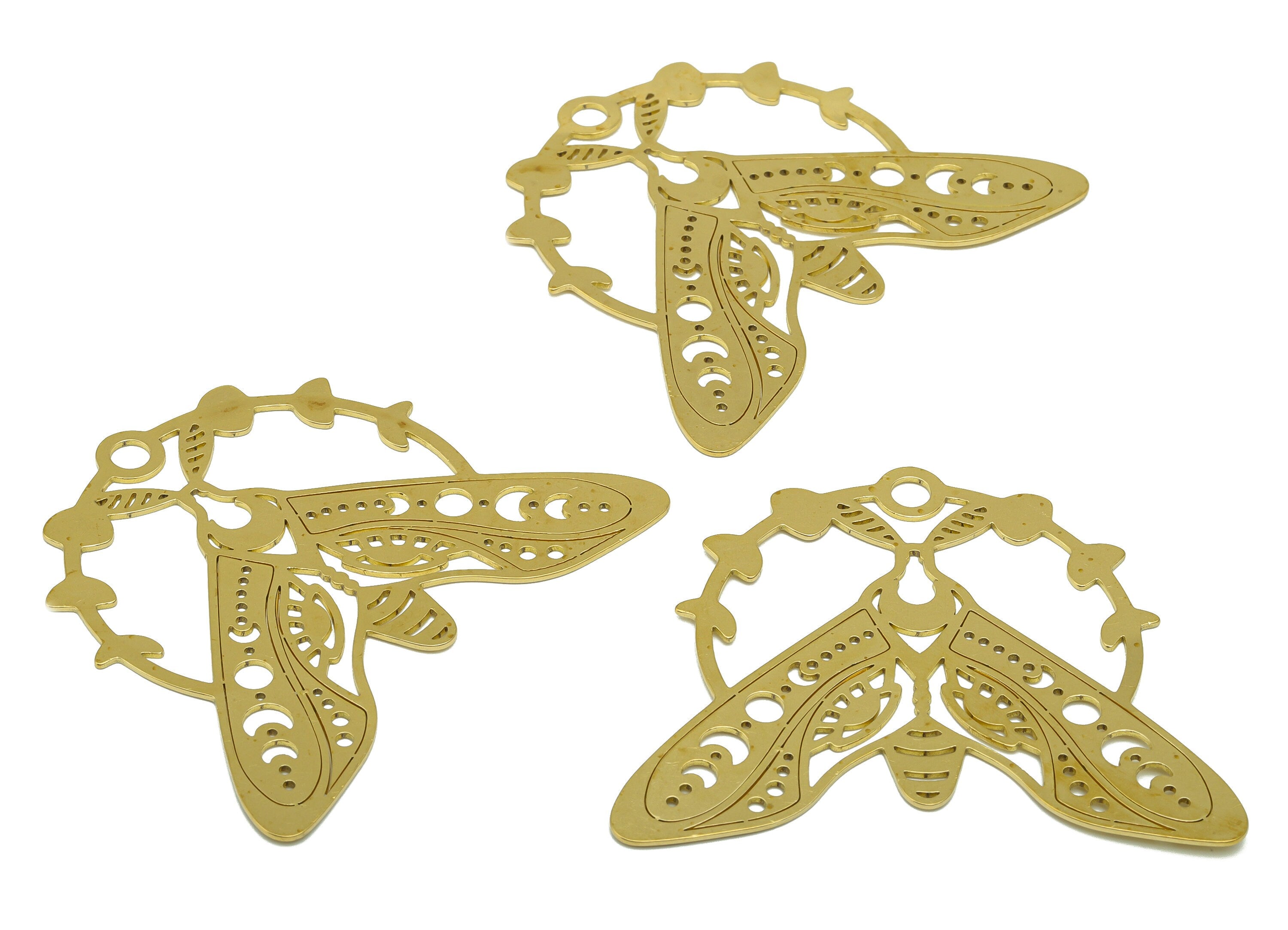 Brass Moth Earring - Brass Insect Laser Cut Pendant - Brass Animal Earring Charm- For Necklace - Phases Of the Moon Charm -51x60x1mm- PP8518 - DOMEDBAZAAR