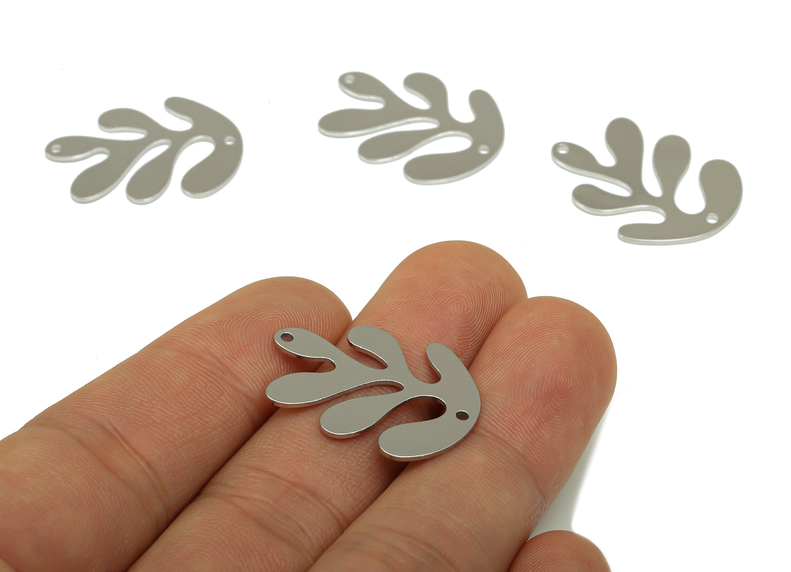 Brass Leaf Connector - Leaf Earring Charm - Brass Botanical- For Necklace -Earring Connector - 18K White Real Gold Plated-26x20x1mm-RGP6587S - DOMEDBAZAAR