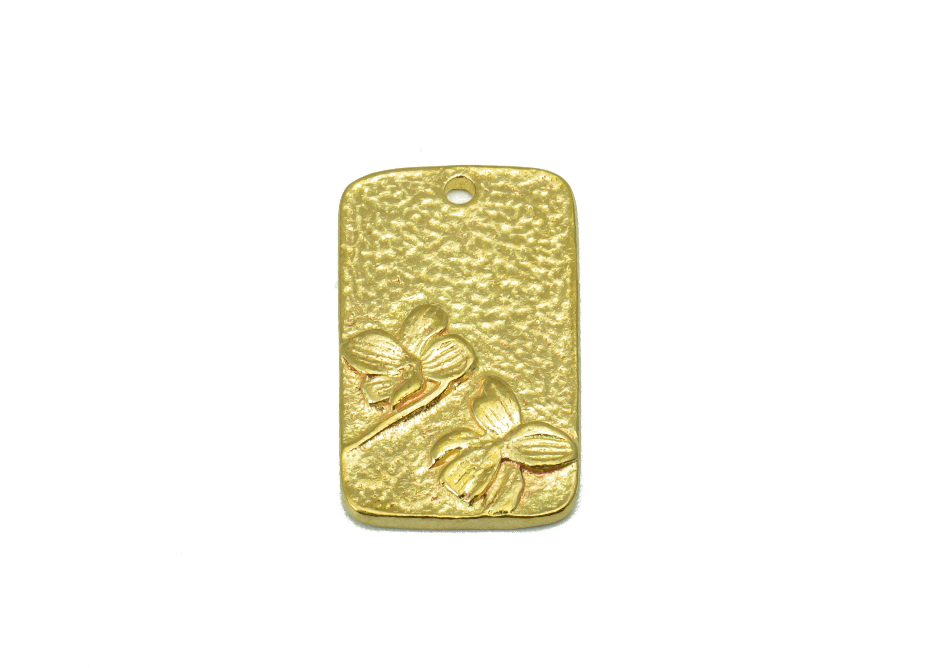 Brass Rectangle Pendant -Hammerd Brass FlowerCharms - Flower Rectangle - For Necklace - Jewelry Supplies -18x 11.18x 1.44mm-PP8458 - DOMEDBAZAAR