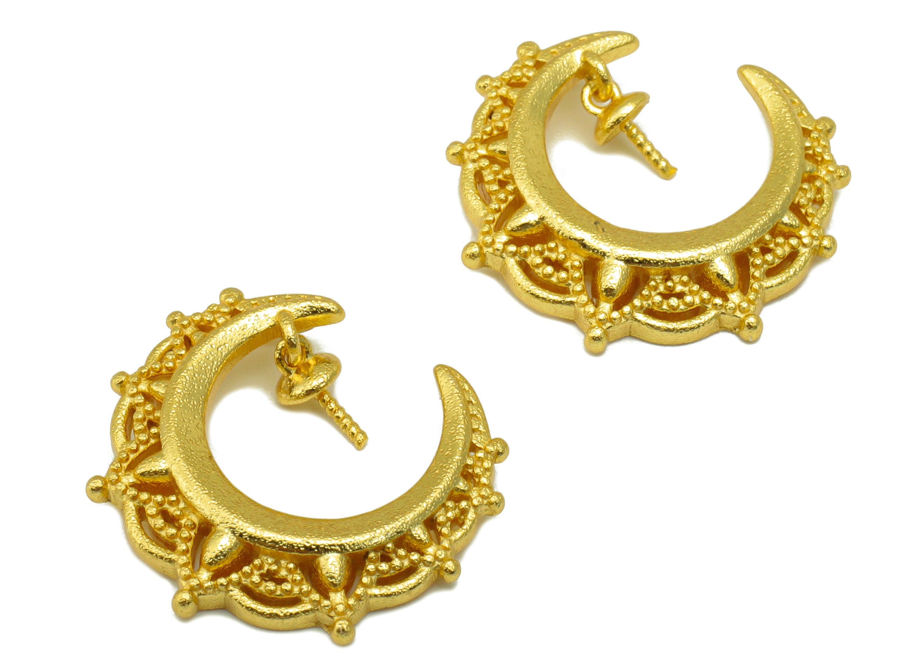 Brass Crescent Earring Charm - Brass Crown Frame Crescent Earring - Moon Pendant for Pearl - 18k Real Gold Plated - 19x18.09x2.46mm- RGP6489 - DOMEDBAZAAR