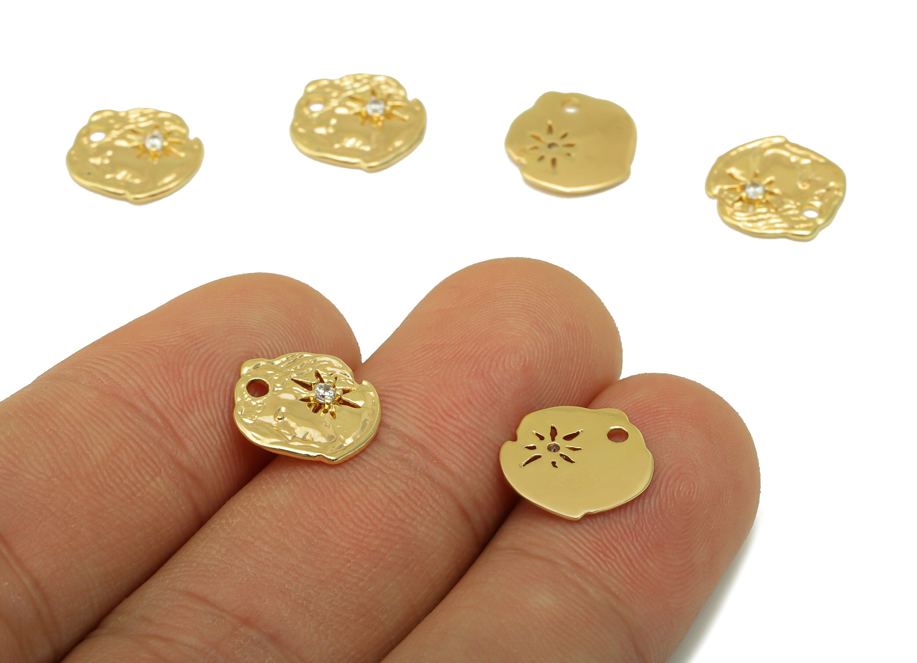 Brass Irregular Earring Charm - Brass North Star Cubic Zirconia Charm - Antique Looking Pendant- 18k Real Gold Plated -12x12x0.86mm- RGP6497 - DOMEDBAZAAR