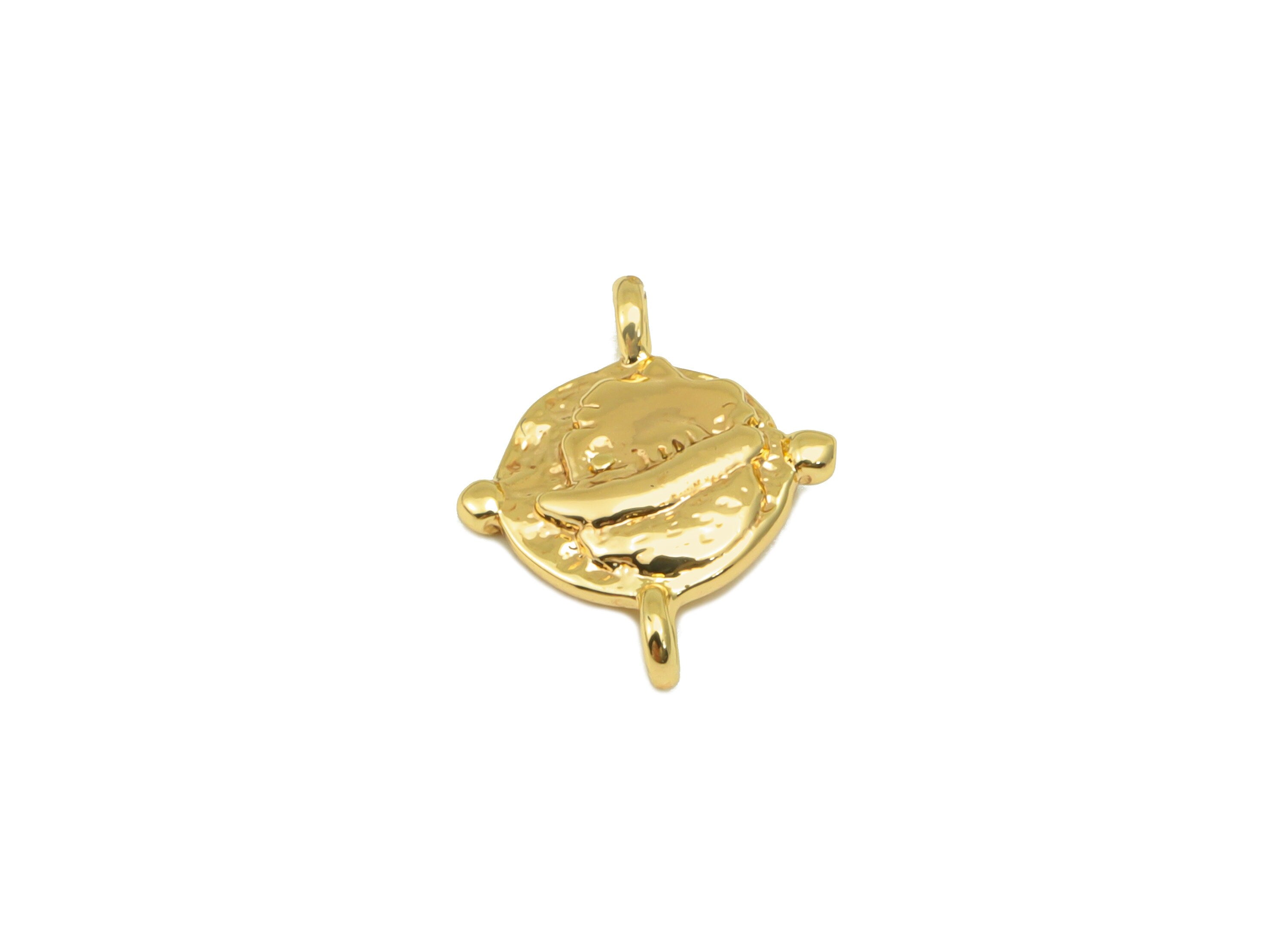 Brass Earring Connector - Hammered Portrait Charm - Antique Looking Pendant - Bracelet Charm - 18k Real Gold Plated - 14x10x2mm- RGP6537 - DOMEDBAZAAR