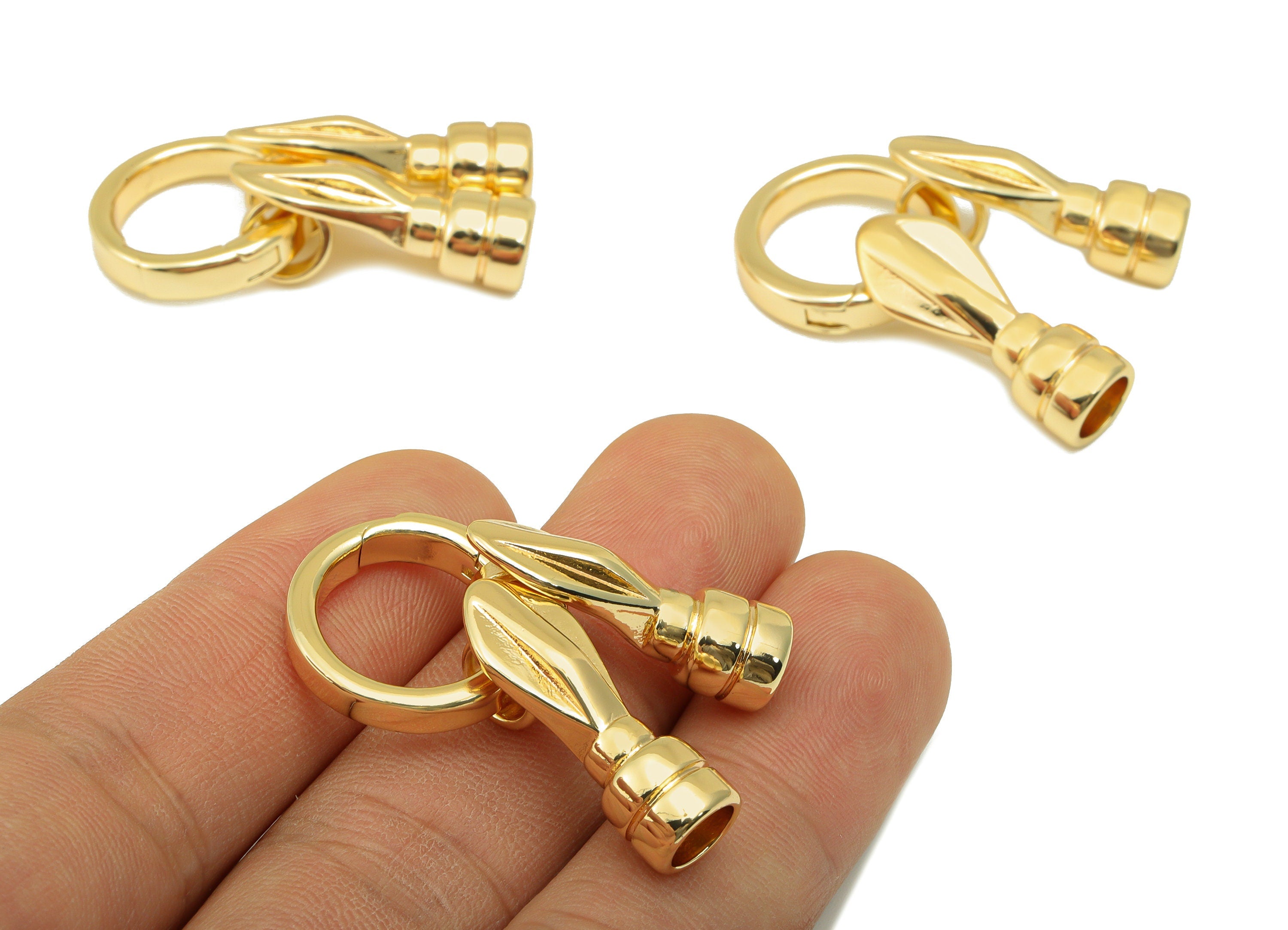 Brass Round Carabiner - Brass Round Hoop Clasp - For Necklaces And Bracelet - 18K Real Gold Plating Brass - 37.35x18.66x 2.27mm - RGP6540 - DOMEDBAZAAR