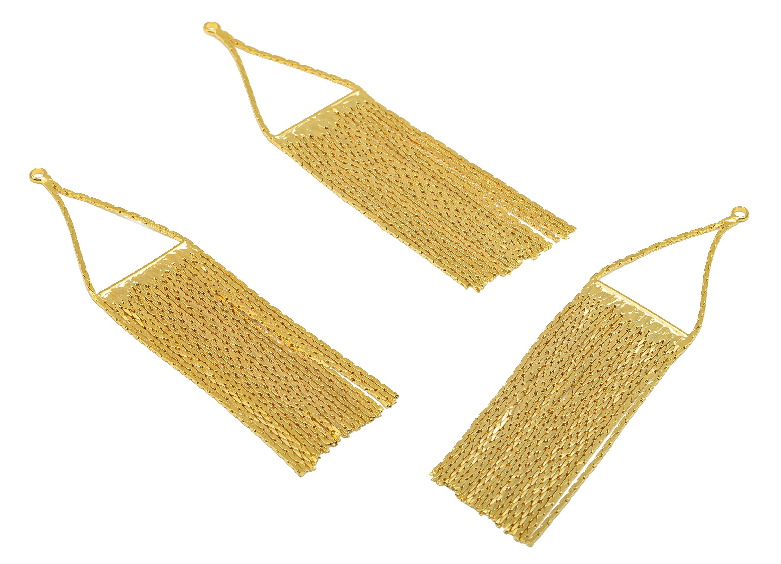 Brass Snake Chain Tassel Earrings - Brass Tassel Charm - Triangle Tassel Pendant - 18k Real Gold Plated - 73.63x18.88x 0.98mm- RGP6560 - DOMEDBAZAAR