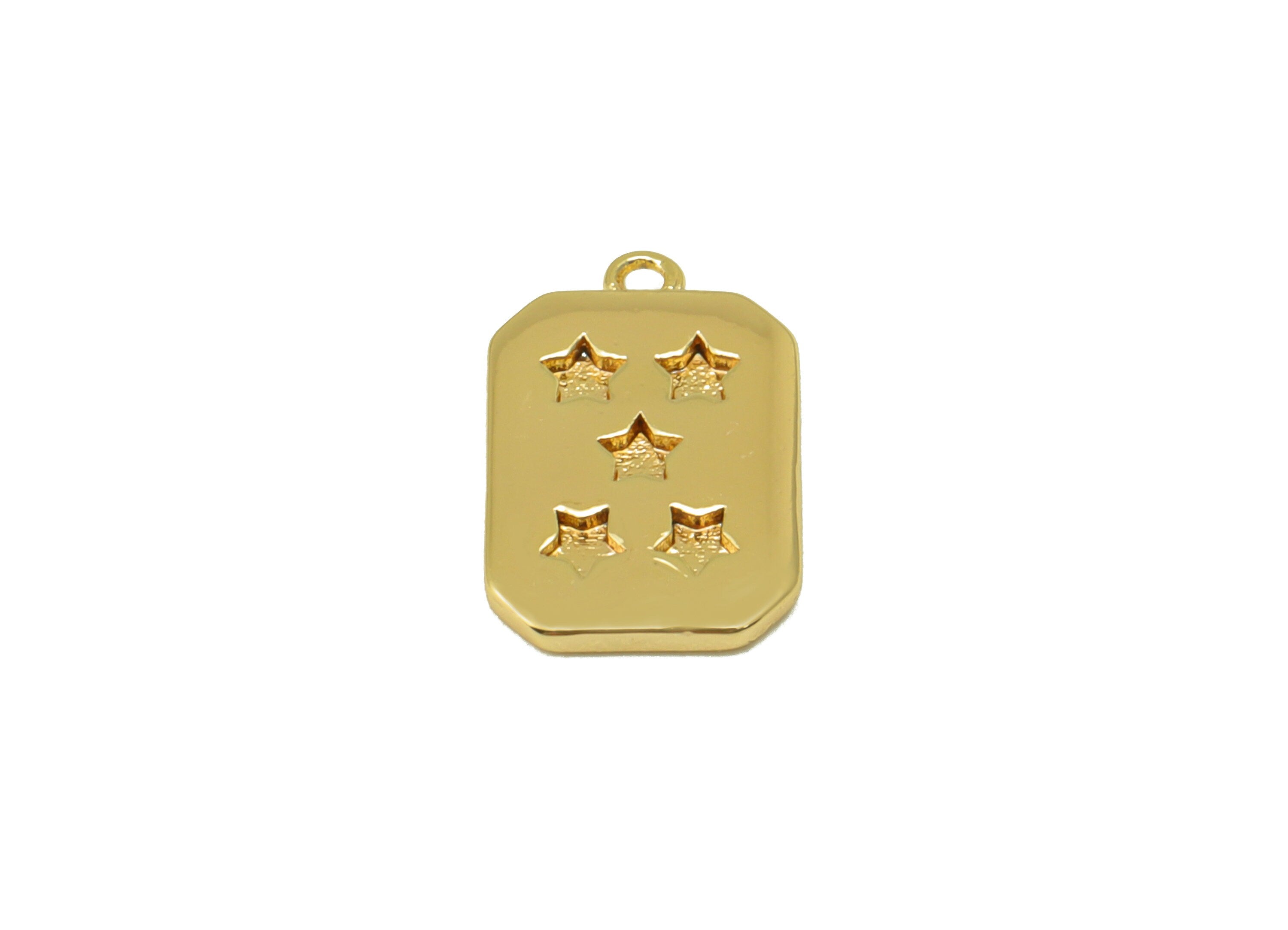 Brass Rectangle Earring Charm - Brass Star Charm - Brass Star Pendant - 18k Real Gold Plated - 13.1 x 8.59 x 1.65mm- RGP6579 - DOMEDBAZAAR