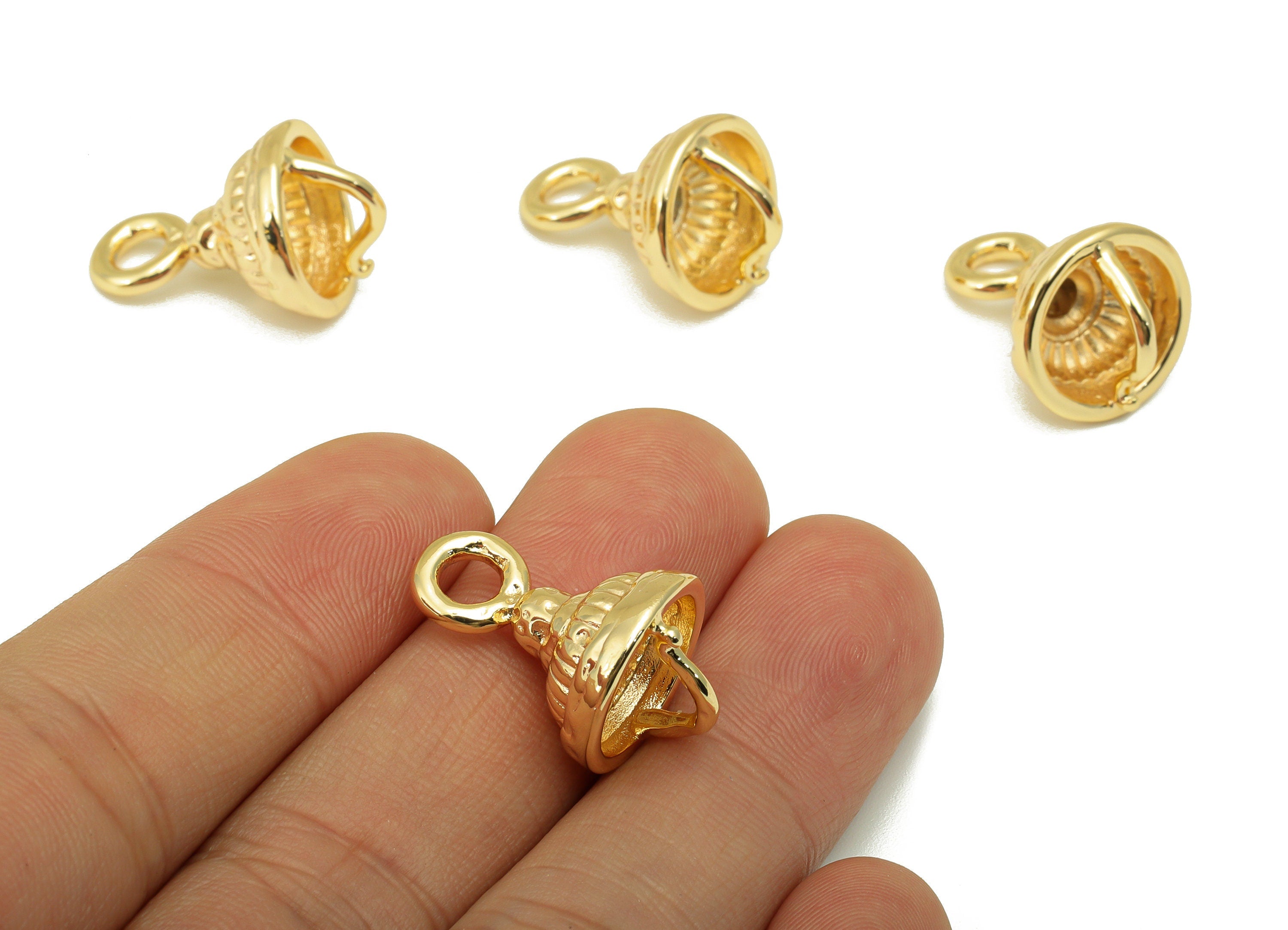 Brass Hat Earring Charm - Brass Clock Charm For Pendant - Cubic Hat Pendant - 18K Real Gold Plated - Jewelry Making - 24x15x1.93mm - RGP6213 - DOMEDBAZAAR