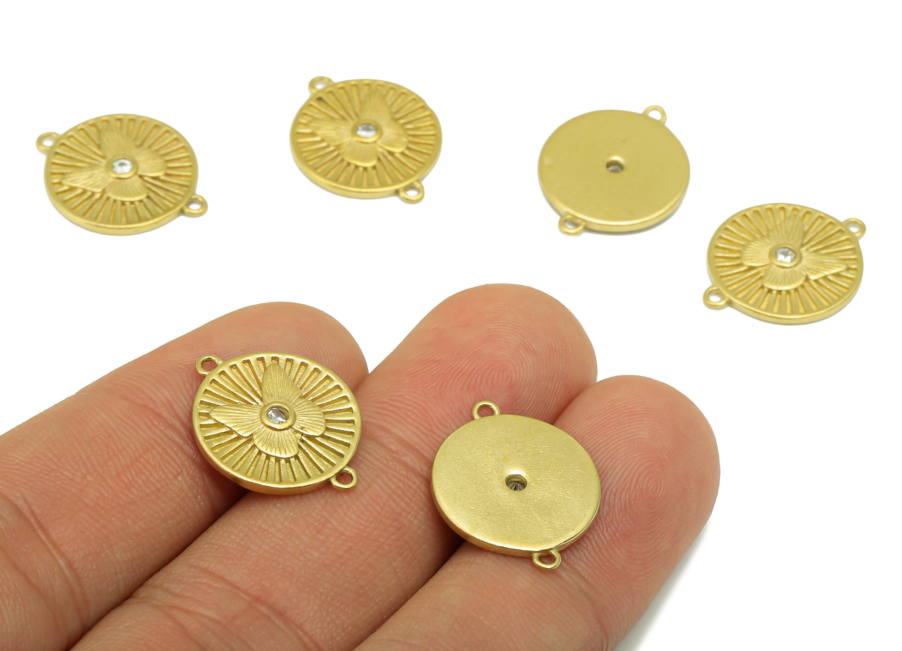 Brass Round Butterfly Connector - Textured Butterfly CZ Brass - Cubic Zircon Connector - Jewelry Supplies -19 x 15 x 2.01mm-PP8497 - DOMEDBAZAAR
