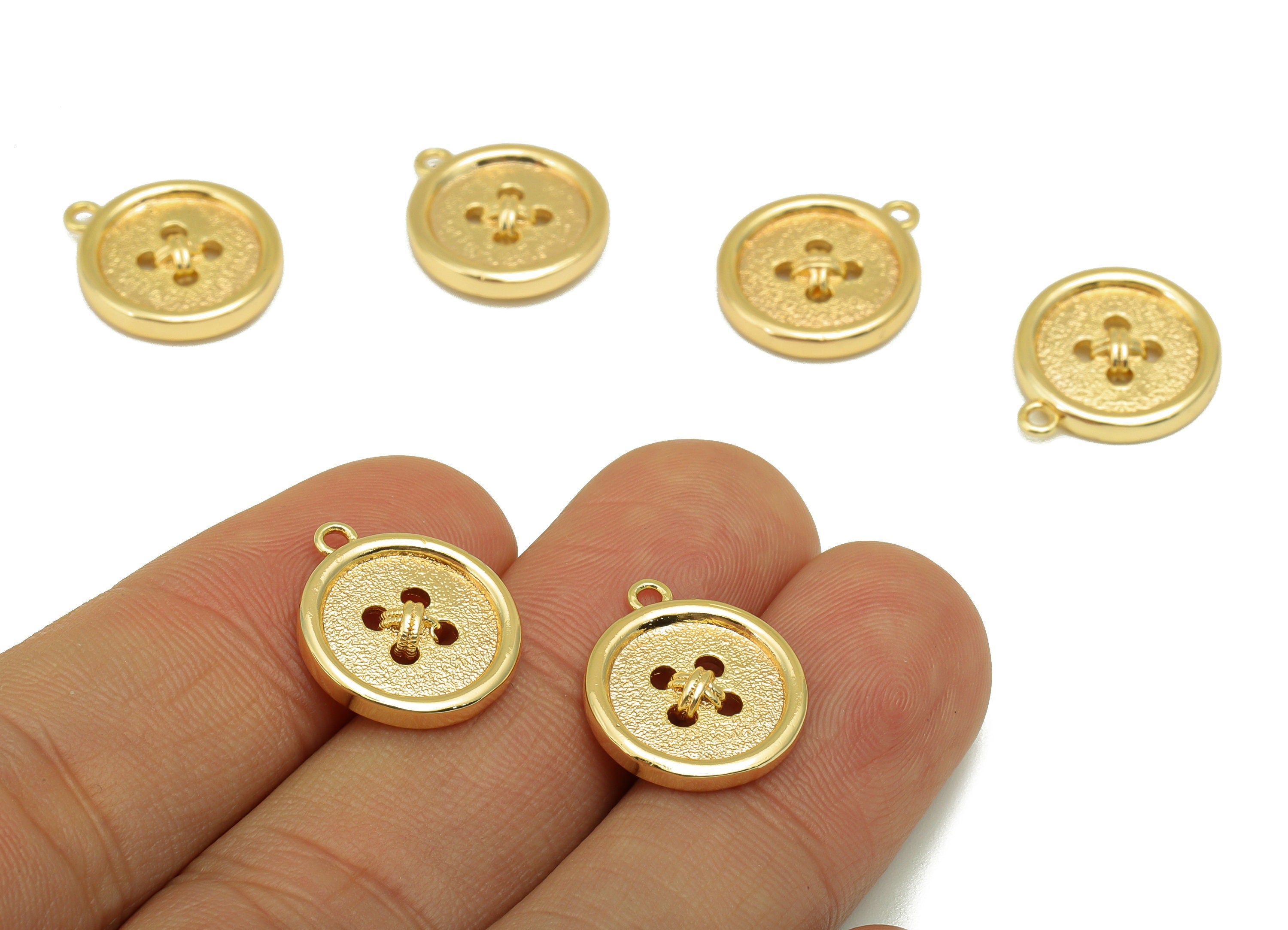 Brass Round Charm - Brass Button For Pendant - Circle Button Earring Charm - For Necklace - 18K Real Gold Plated - 16.9x14.5x 3mm - RGP6463 - DOMEDBAZAAR