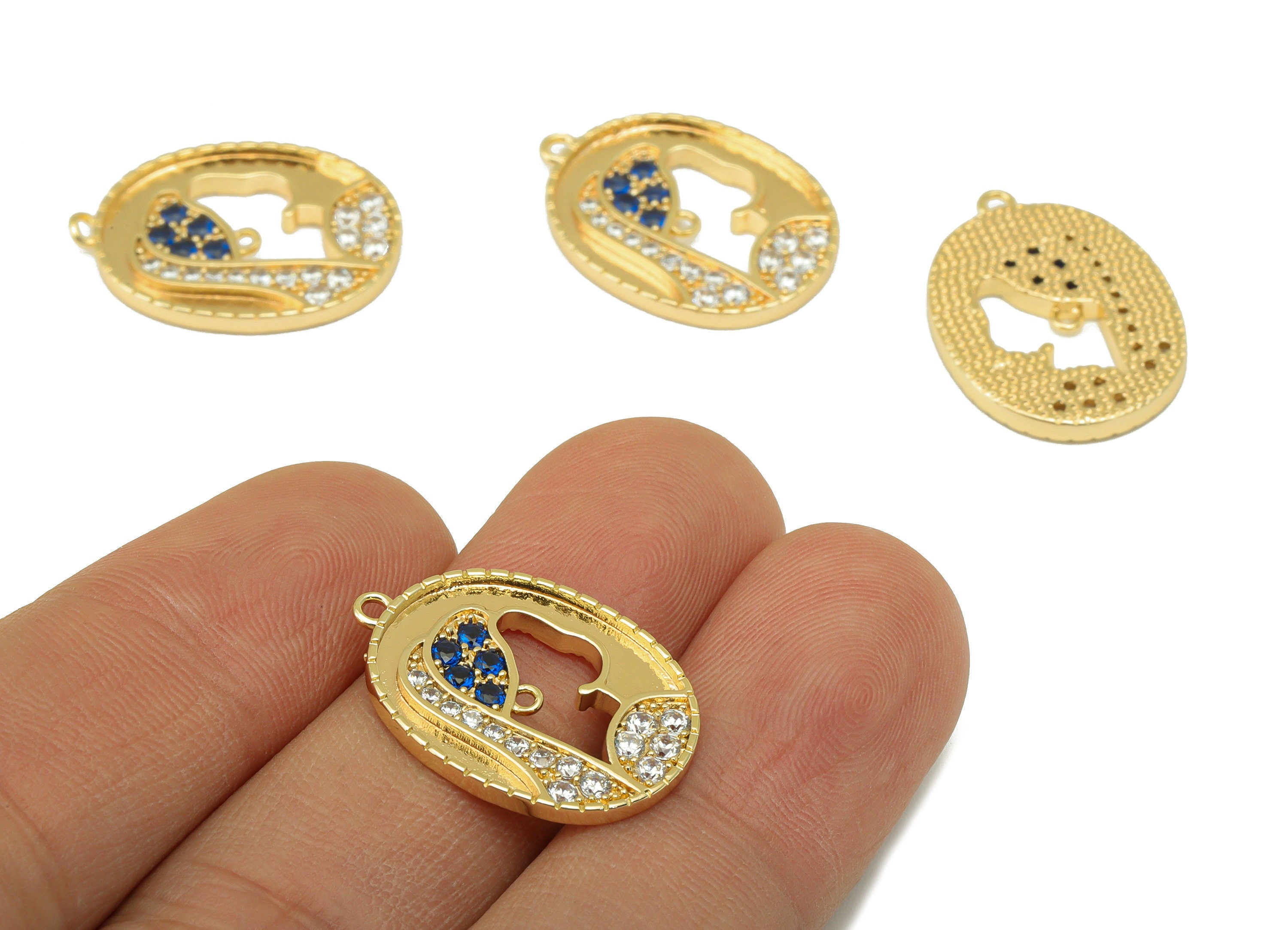 Brass Ellipse Earring Charm - Brass CZ Portrait Pendant - Cubic Zirconia Woman Charm - For Necklace -18k Gold Plated-23x16x1.85mm-RGP6215 - DOMEDBAZAAR