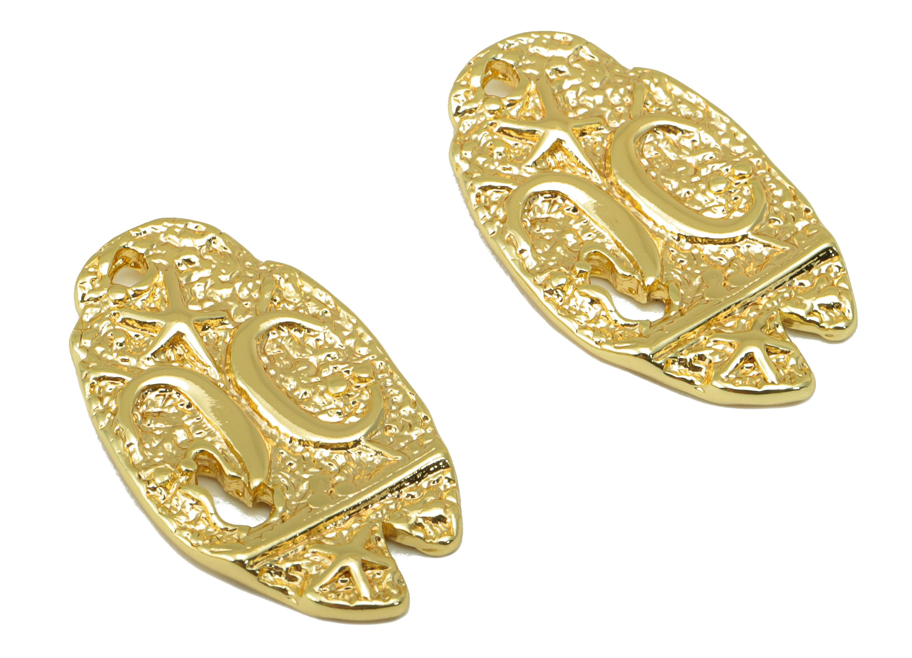 Brass Ellipse Earring Charm - Brass Damage Hole Pendant - Letter C Star Charm - For Necklace - 18k Gold Plated - 24.35x13.37x1.5mm - RGP6217 - DOMEDBAZAAR