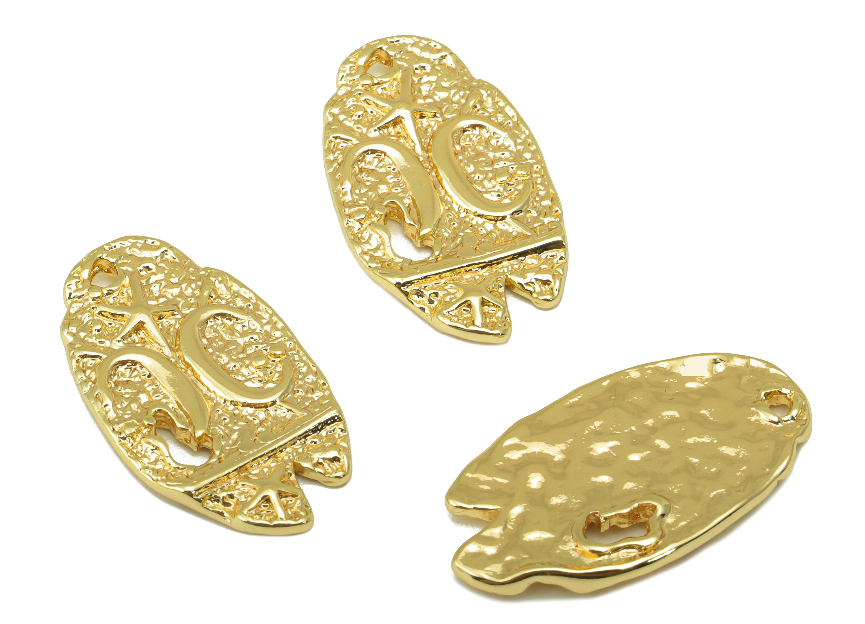 Brass Ellipse Earring Charm - Brass Damage Hole Pendant - Letter C Star Charm - For Necklace - 18k Gold Plated - 24.35x13.37x1.5mm - RGP6217 - DOMEDBAZAAR