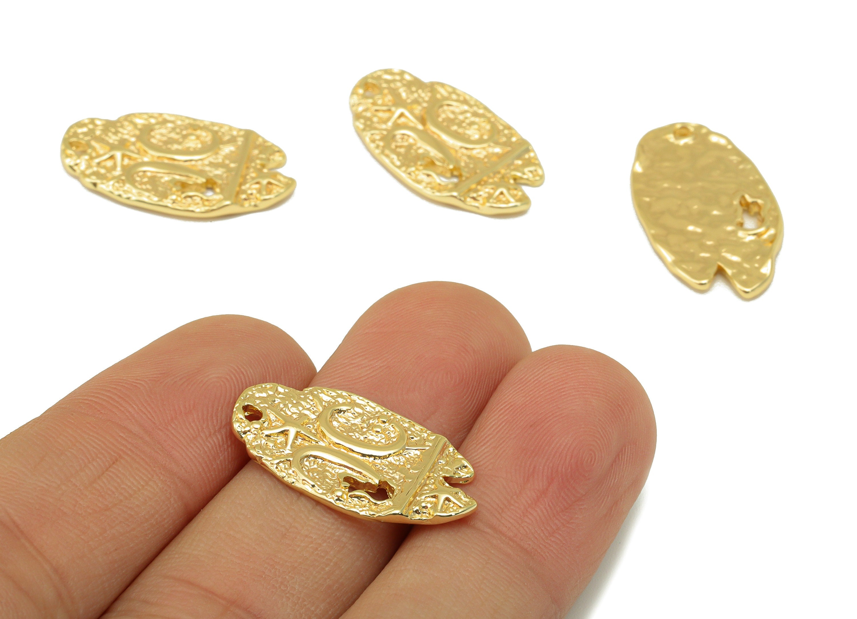 Brass Ellipse Earring Charm - Brass Damage Hole Pendant - Letter C Star Charm - For Necklace - 18k Gold Plated - 24.35x13.37x1.5mm - RGP6217 - DOMEDBAZAAR