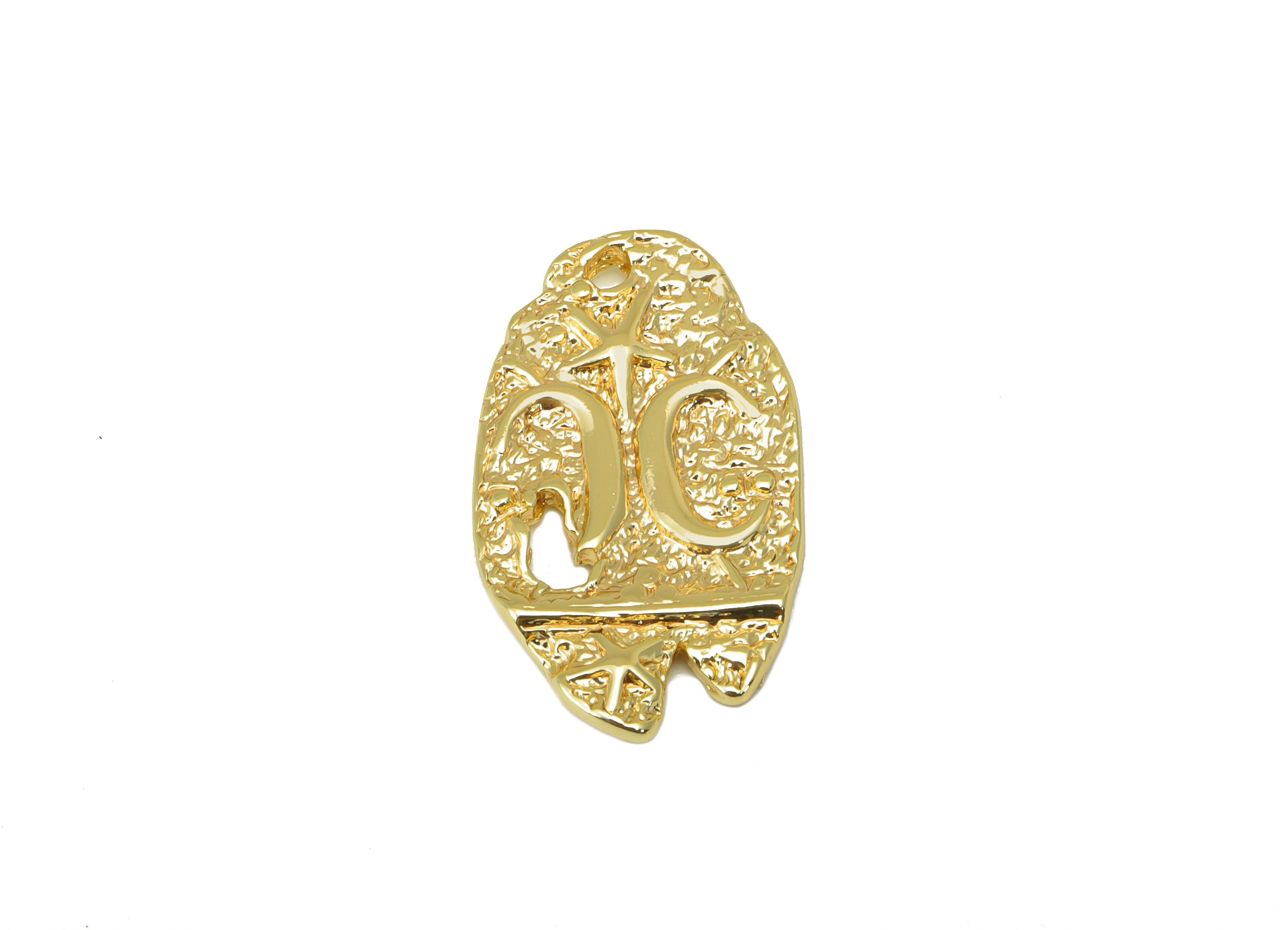 Brass Ellipse Earring Charm - Brass Damage Hole Pendant - Letter C Star Charm - For Necklace - 18k Gold Plated - 24.35x13.37x1.5mm - RGP6217 - DOMEDBAZAAR
