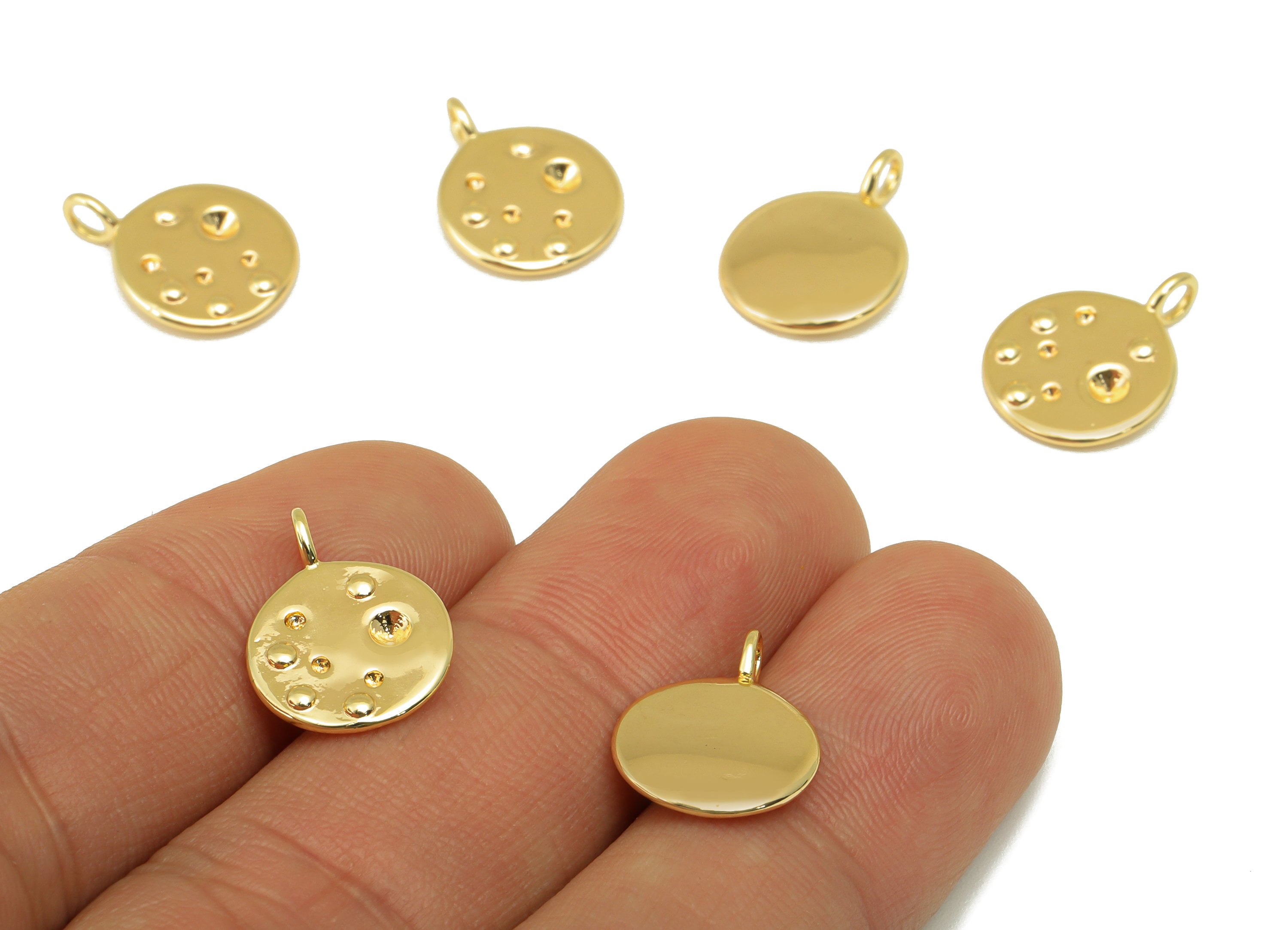 Brass Round Earring Charm - Brass Circle Dot Pendant - Semi Round Charm - For Necklace - 18k Gold Plated - 15.87x 11.91x 1.84mm - RGP6218 - DOMEDBAZAAR