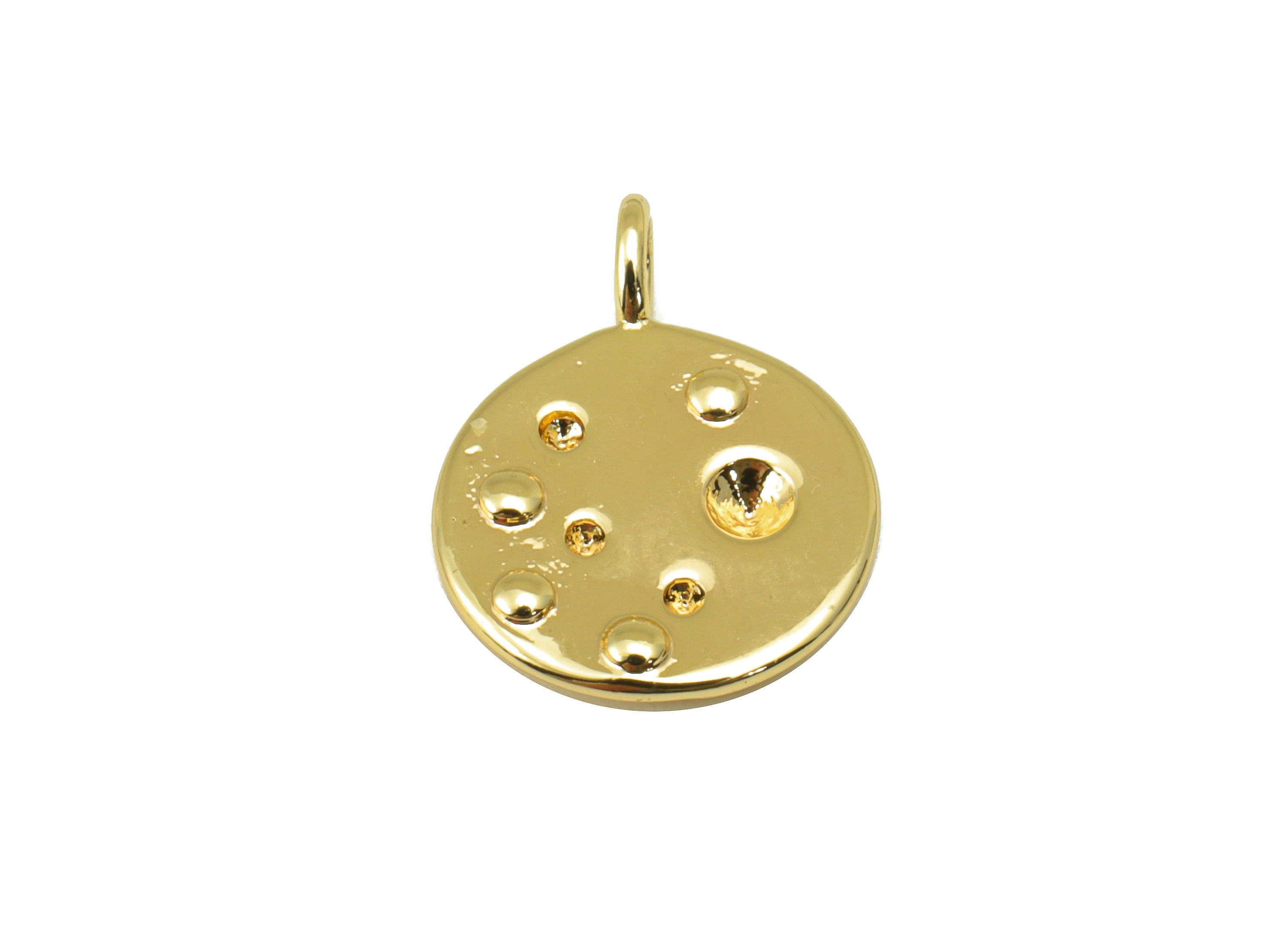Brass Round Earring Charm - Brass Circle Dot Pendant - Semi Round Charm - For Necklace - 18k Gold Plated - 15.87x 11.91x 1.84mm - RGP6218 - DOMEDBAZAAR