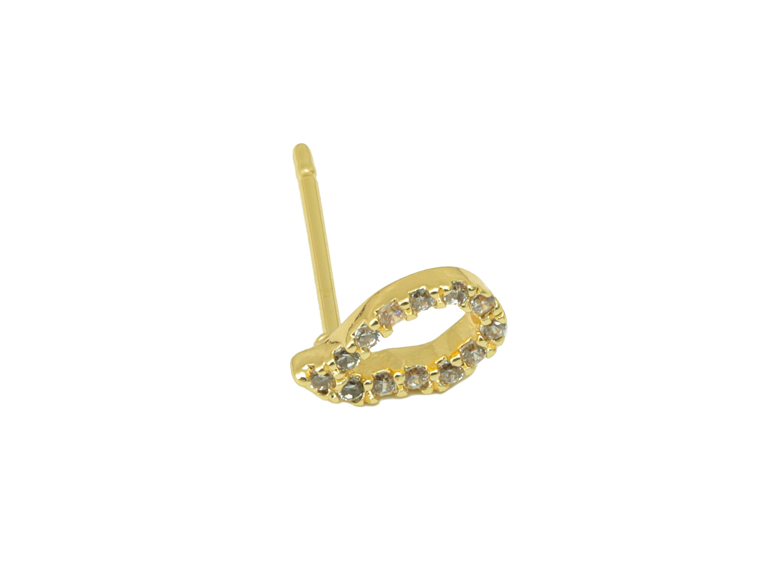 Brass Teardrop Earring Stud - Brass Cubic Zirconia Posts - CZ Drop Earring Stud - Stainless Steel -18K Real Gold Plated - 8x5x2mm - RGP6469 - DOMEDBAZAAR