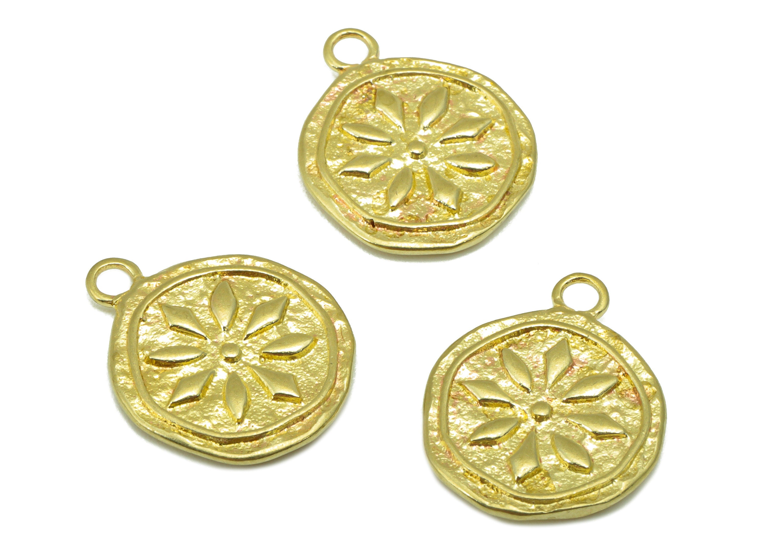 Brass Round Earring- Raw Brass - Bent Round Flower Charm- Earring Pendant -- Jewelry Supplies - 17x 13x 1.69mm PP8488 - DOMEDBAZAAR