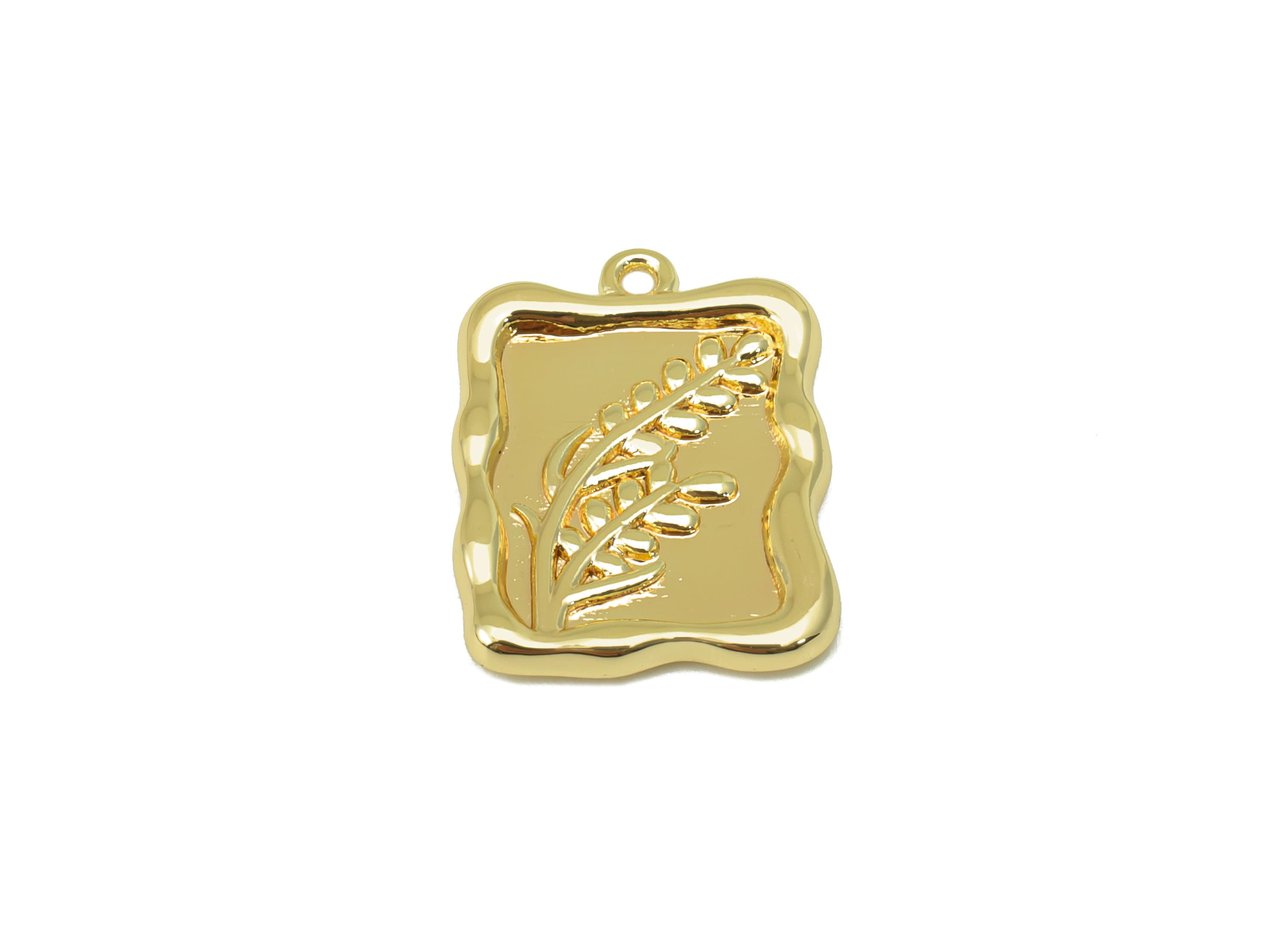 Brass Rectangle Earring Charm - Brass Ear of Wheat Pendant - Botanical Charm - For Necklace - 18k Gold Plated - 17.7x13mm x 1.92mm - RGP6224 - DOMEDBAZAAR