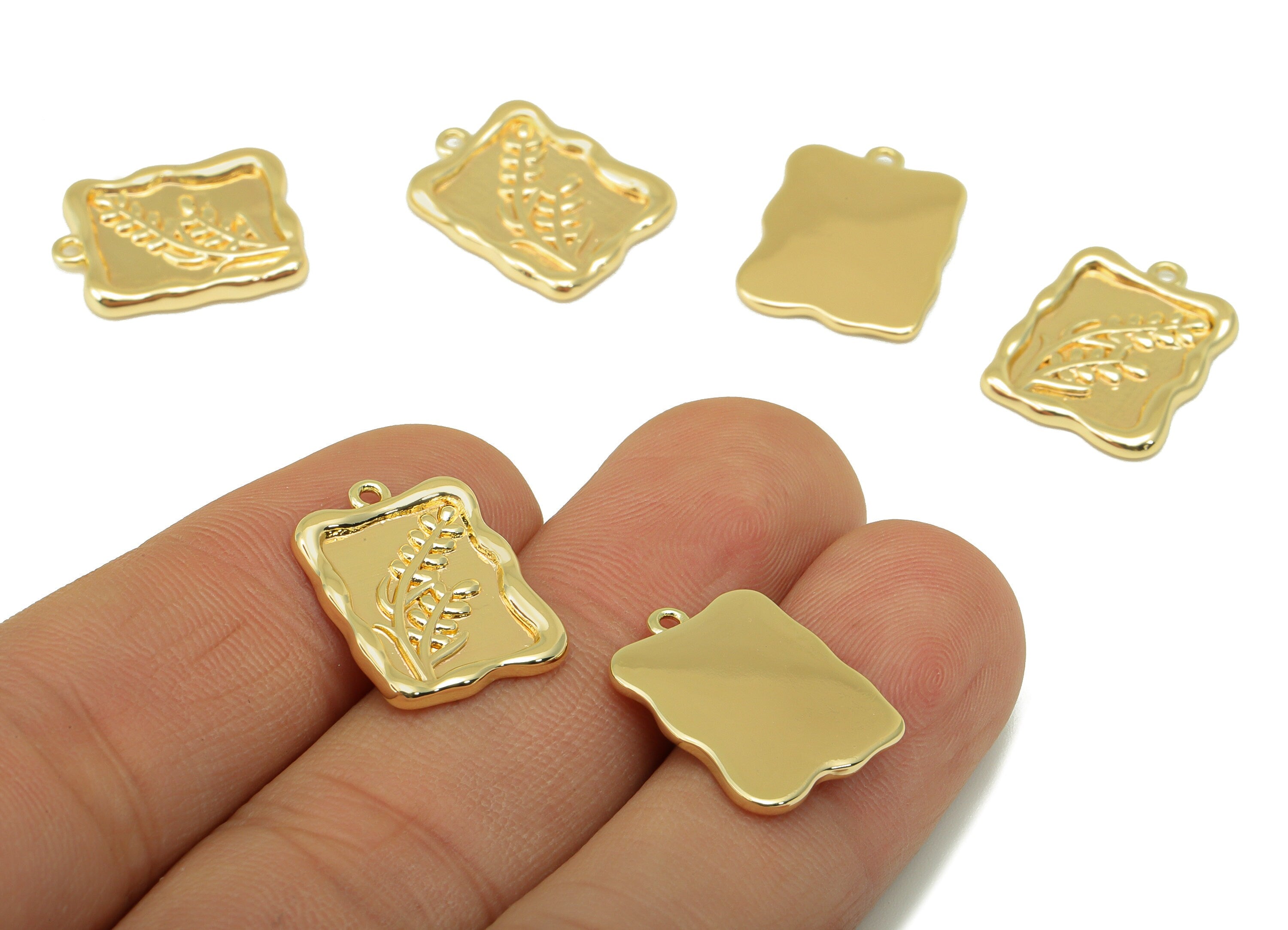 Brass Rectangle Earring Charm - Brass Ear of Wheat Pendant - Botanical Charm - For Necklace - 18k Gold Plated - 17.7x13mm x 1.92mm - RGP6224 - DOMEDBAZAAR