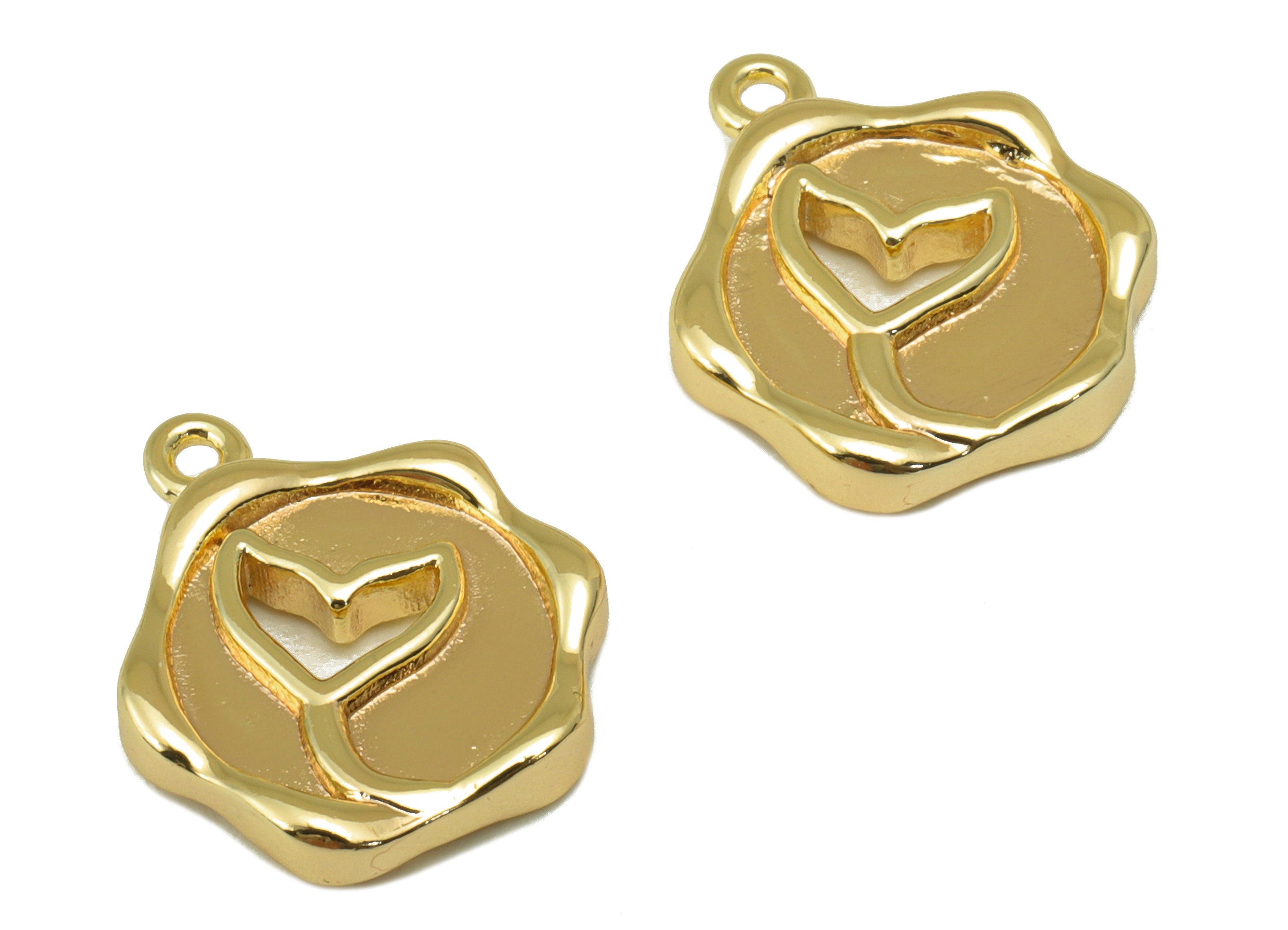 Brass Bud Earrings Charm - Round Semi Leaf Pendant - Botanical Earring Charm - For Necklace - 18k Gold Plated -16.2x 17.79x 2.77mm- RGP6234 - DOMEDBAZAAR