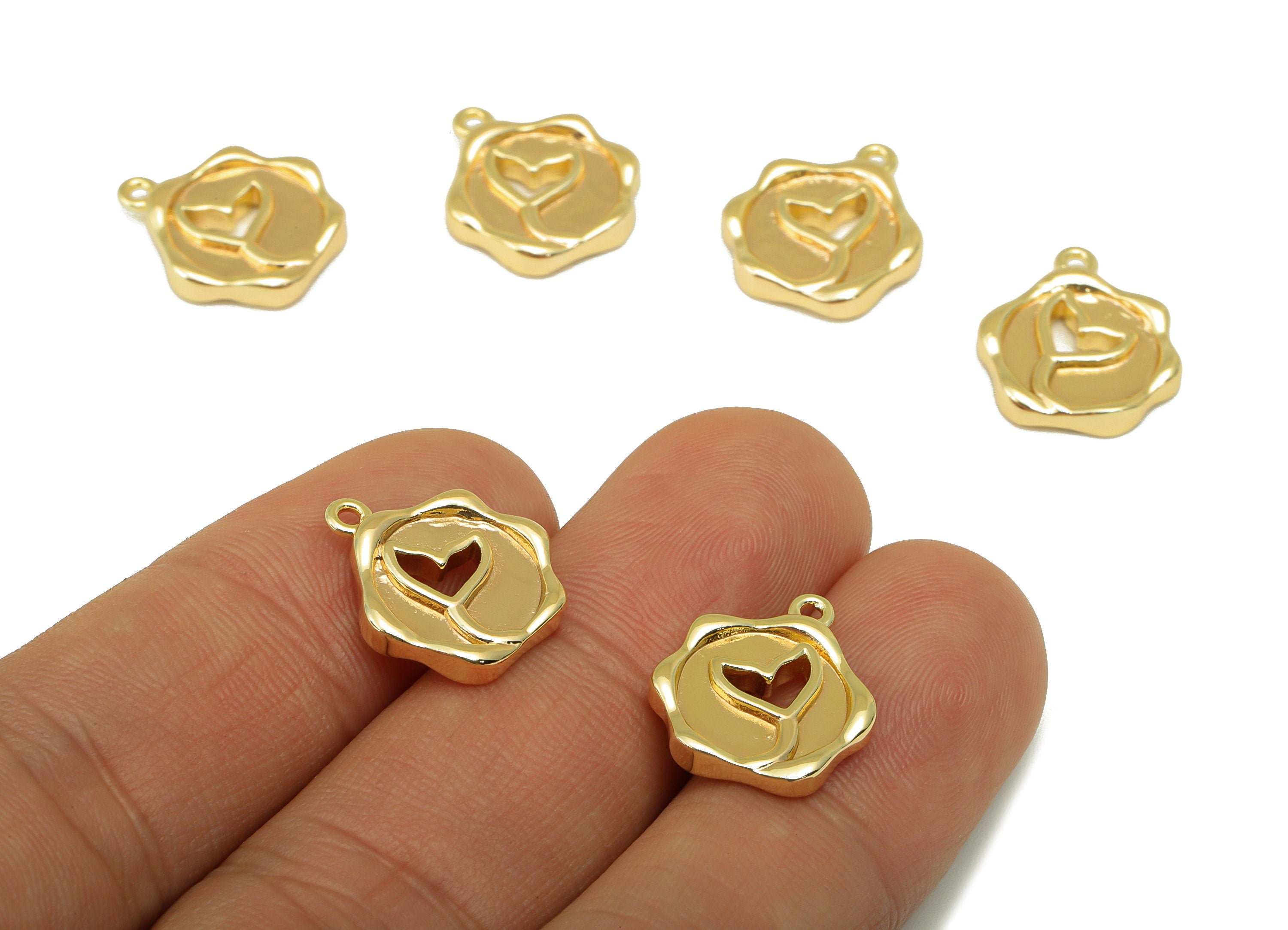 Brass Bud Earrings Charm - Round Semi Leaf Pendant - Botanical Earring Charm - For Necklace - 18k Gold Plated -16.2x 17.79x 2.77mm- RGP6234 - DOMEDBAZAAR