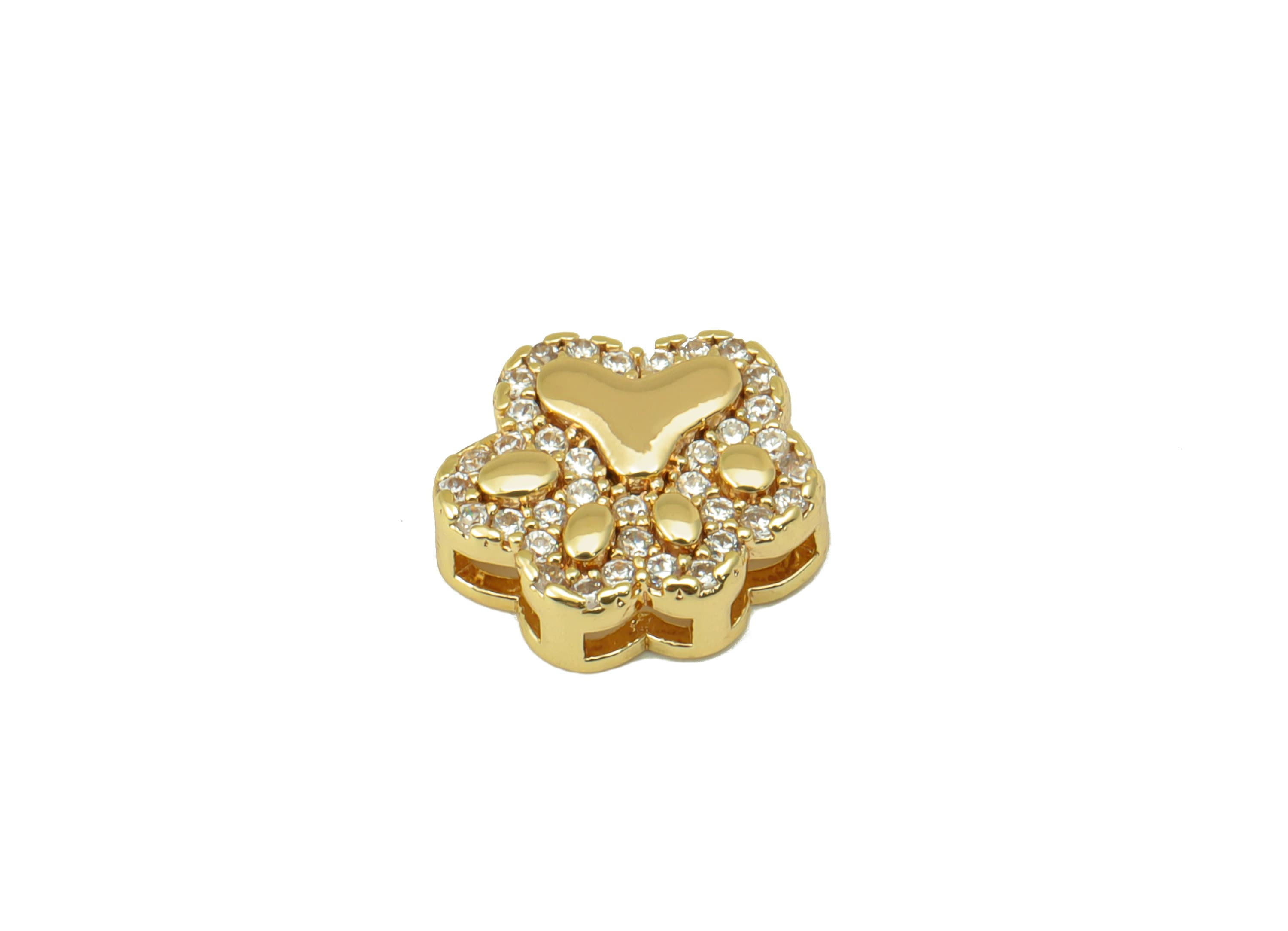 Brass Cat Paw Charm - Brass Animal Foot Earring Charm - Cubic Zirconia Cat- For Necklace- 18K Real Gold Plated - 10.85x 9.53x 3mm- RGP6273 - DOMEDBAZAAR