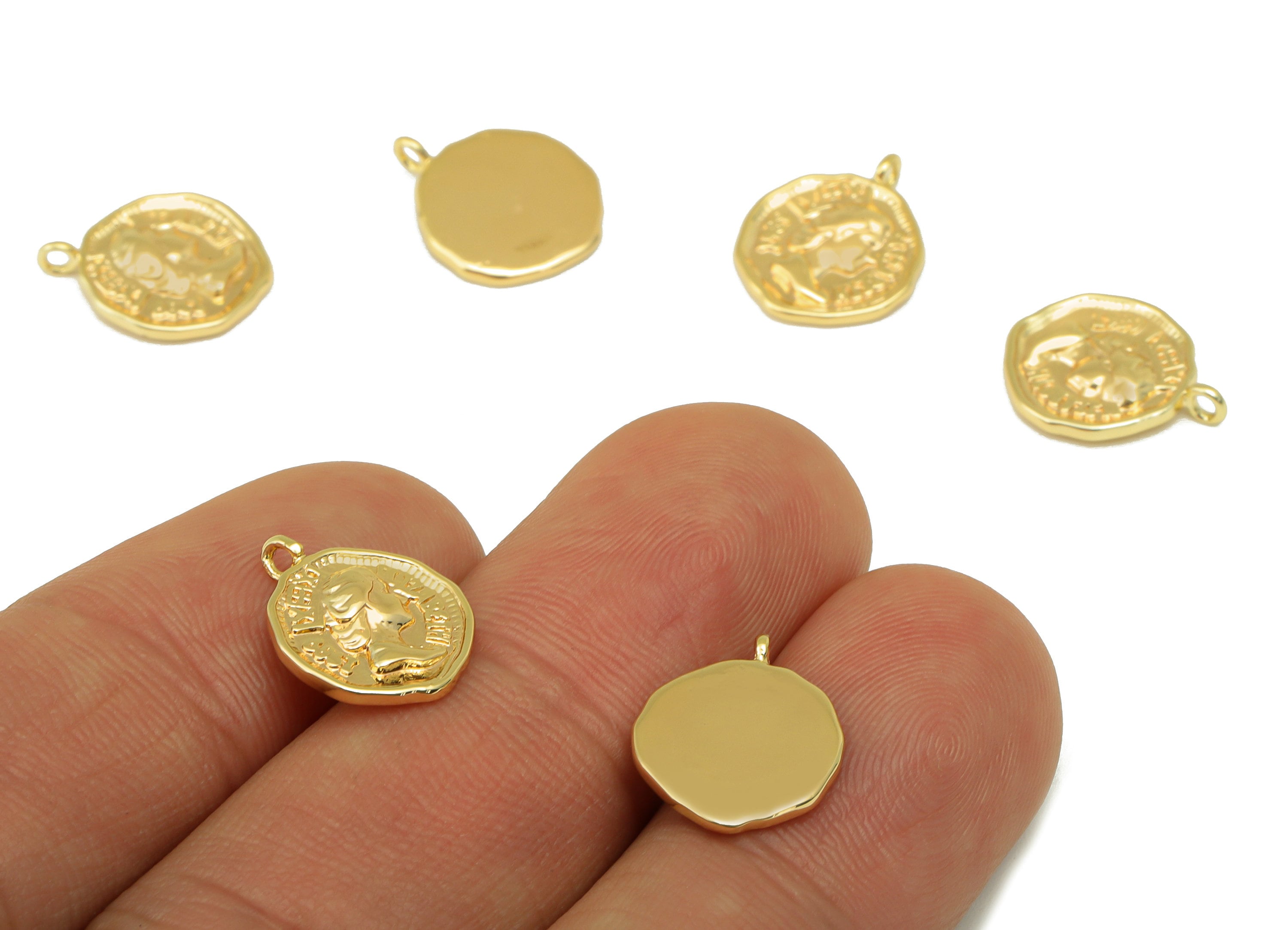 Brass Circle Earring Charm - Brass Queen Earring Charm - Empress Charm - For Necklace- 18K Real Gold Plated - 14x 11.42x 1.98mm- RGP6276 - DOMEDBAZAAR