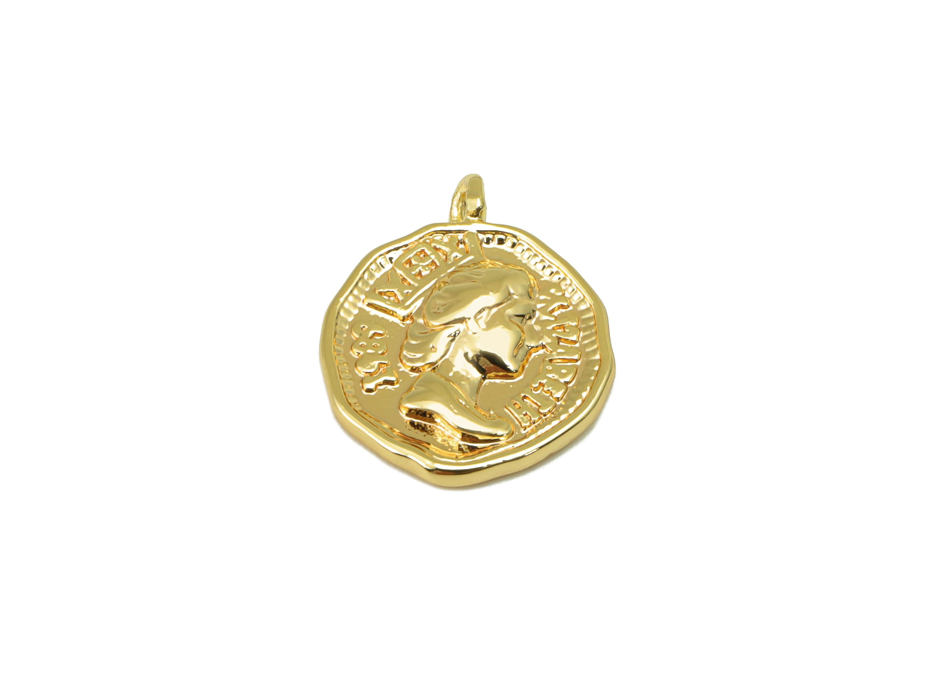 Brass Circle Earring Charm - Brass Queen Earring Charm - Empress Charm - For Necklace- 18K Real Gold Plated - 14x 11.42x 1.98mm- RGP6276 - DOMEDBAZAAR