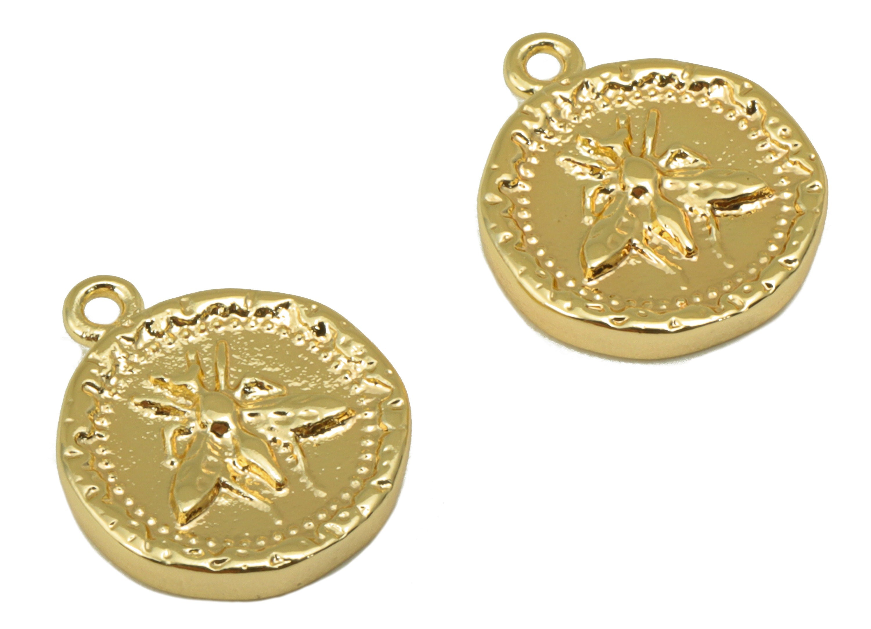 Brass Moth Earring Charm - Brass Insect Earring Charm - Animal Earring Charm - For Necklace- 18K Real Gold Plated - 13.38x11.3x2mm- RGP6277 - DOMEDBAZAAR