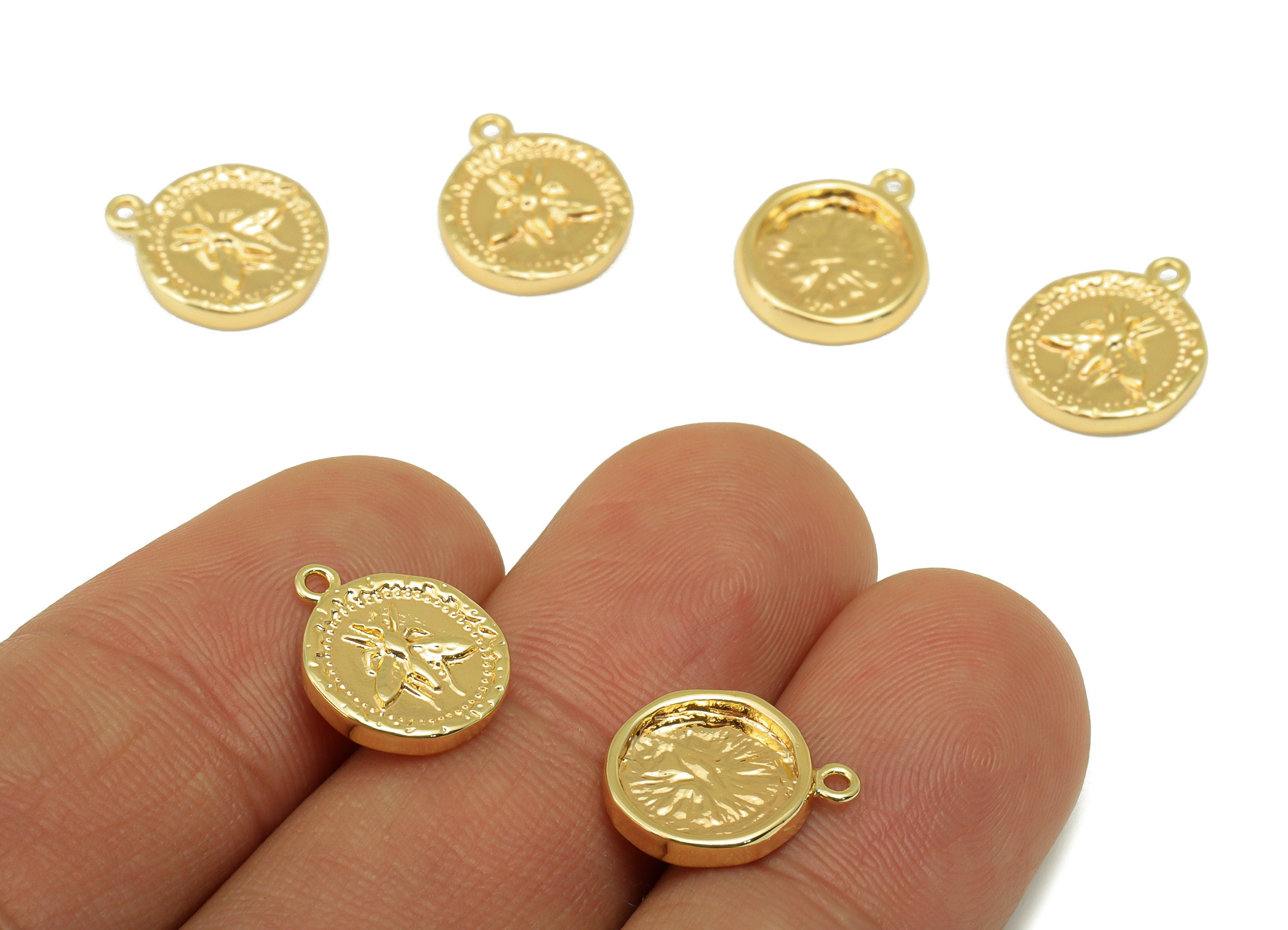 Brass Moth Earring Charm - Brass Insect Earring Charm - Animal Earring Charm - For Necklace- 18K Real Gold Plated - 13.38x11.3x2mm- RGP6277 - DOMEDBAZAAR