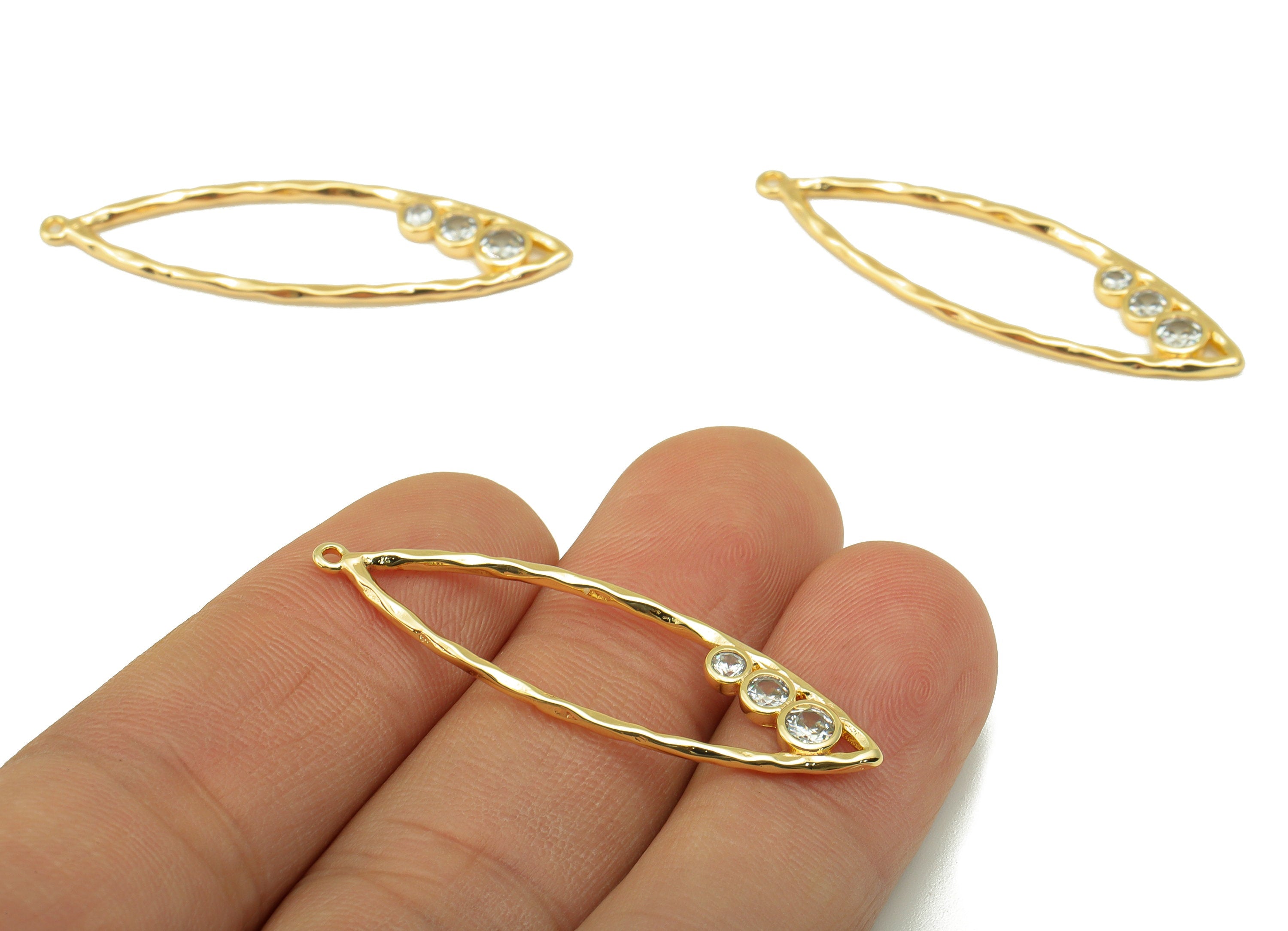 Brass Rhombus Charm - Brass Marquies Earring Charm -Cubic Zirconia Earring Charm - For Necklace- 18K Real Gold Plated -42x13x1.56mm- RGP6278 - DOMEDBAZAAR