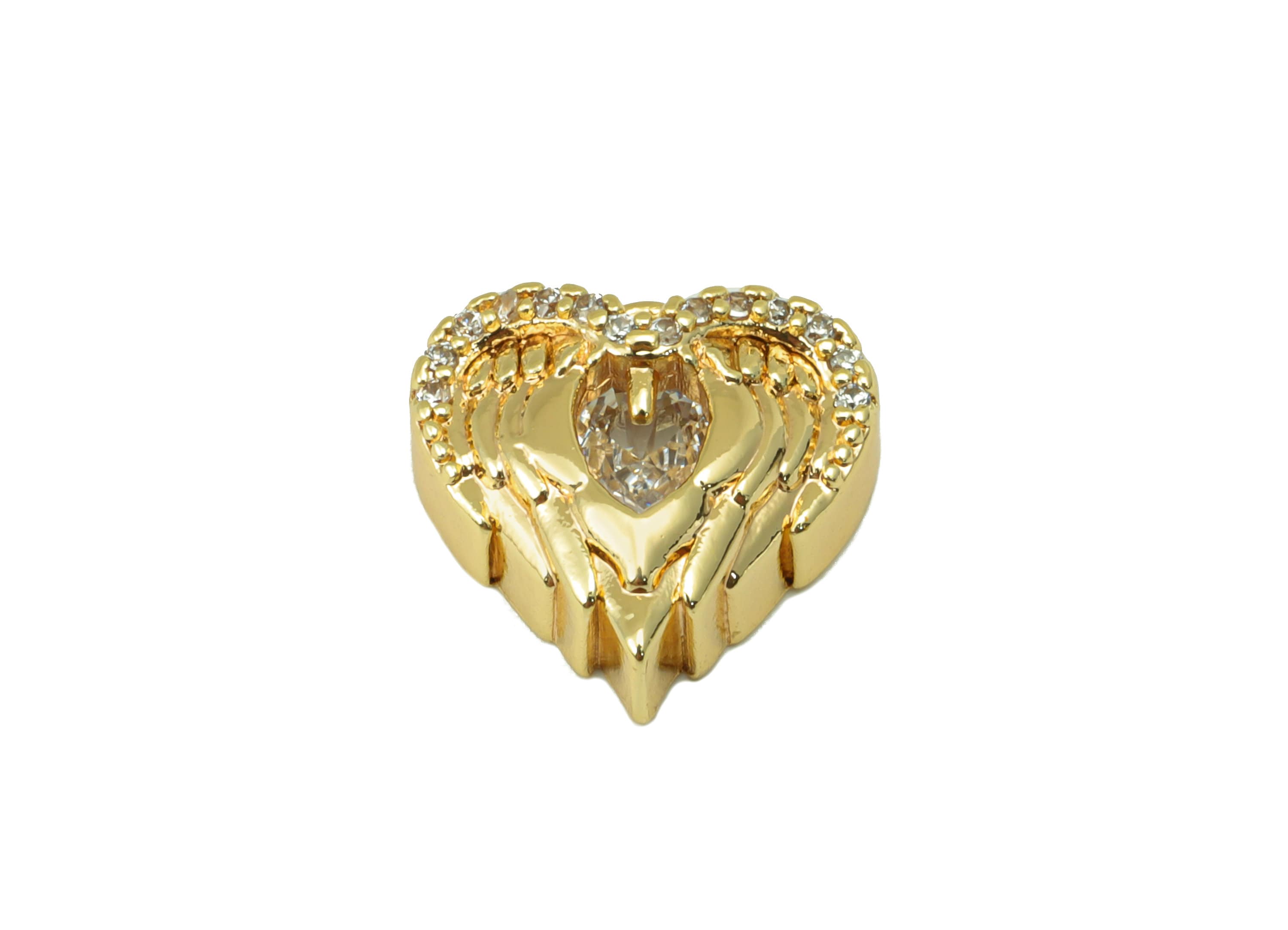 Brass Heart Charm - Brass Marquies Wing Charm -Cubic Zirconia Heart Earring Charm - For Necklace- 18K Real Gold Plated -12x13x1.6mm- RGP6284 - DOMEDBAZAAR