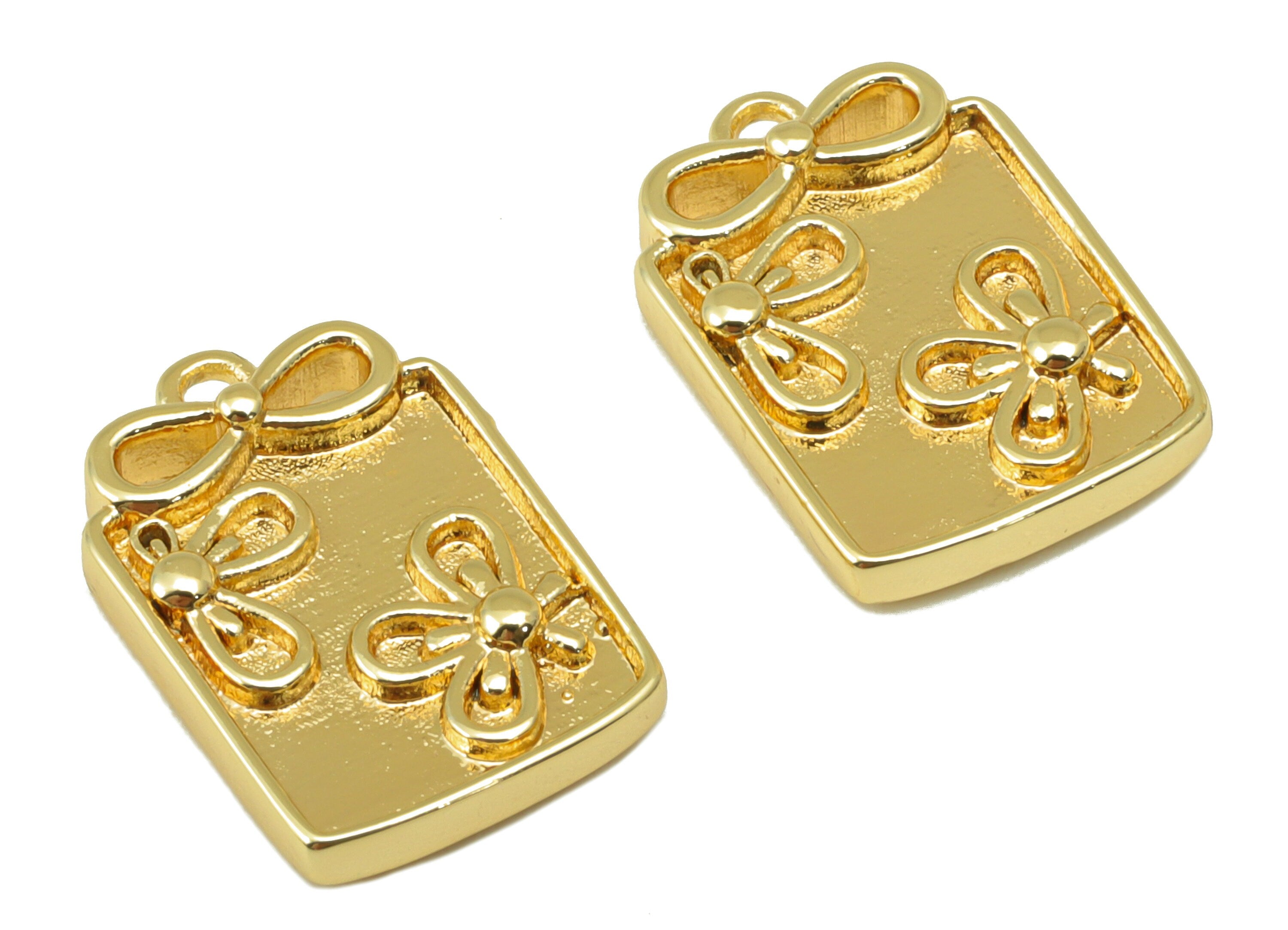 Brass Flower Charm - Brass Daisy Earring Charm -Butterfly Bow Earring Charm - For Necklace- 18K Real Gold Plated -16.89x11.4x2.49mm- RGP6286 - DOMEDBAZAAR