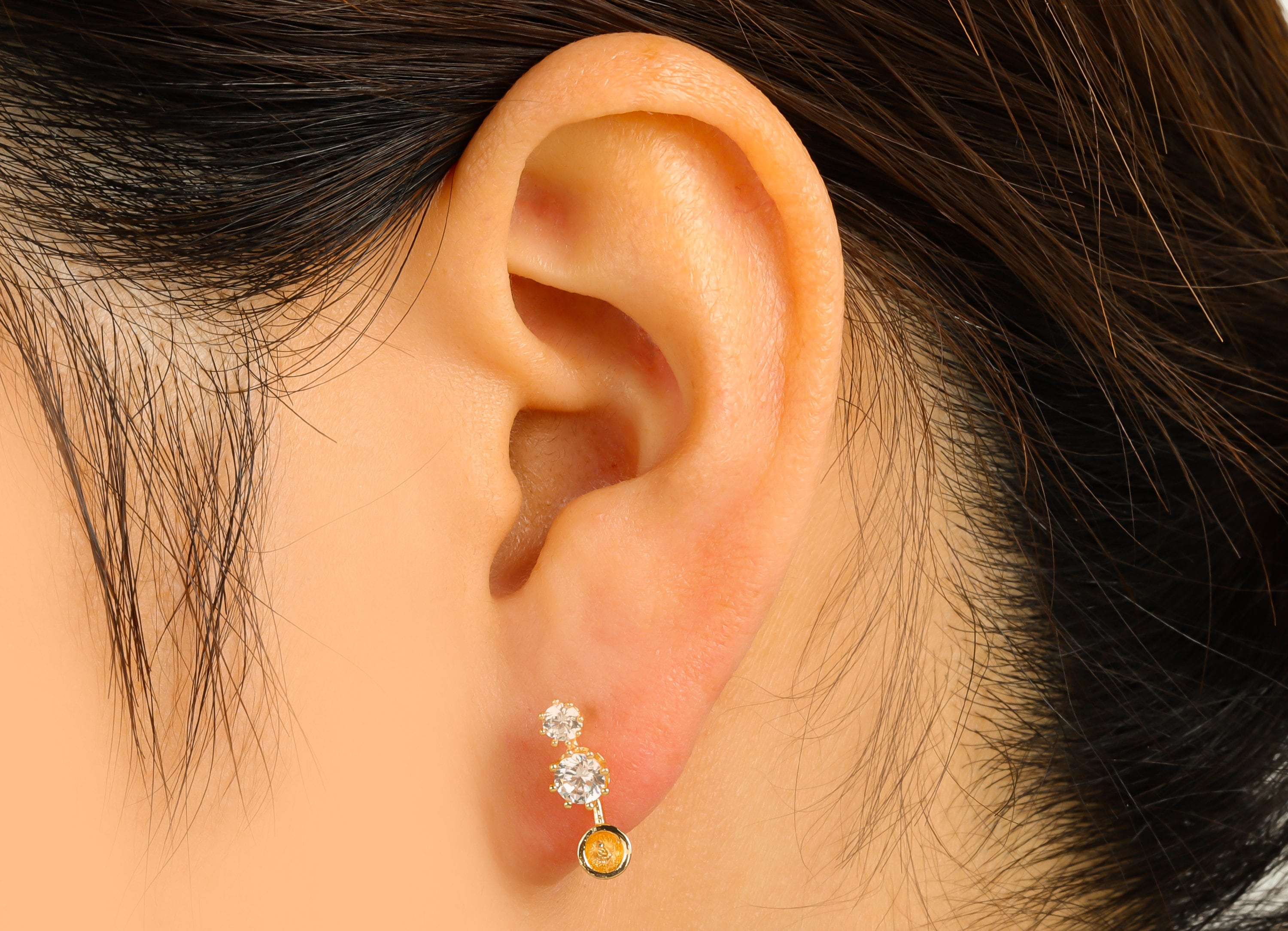 Brass Earring Stud - Round Earring Post - Cubic Zirconia Stud for Pearl - Stainless Steel - 18K Real Gold Plated-15x5x3mm- RGP6470 - DOMEDBAZAAR