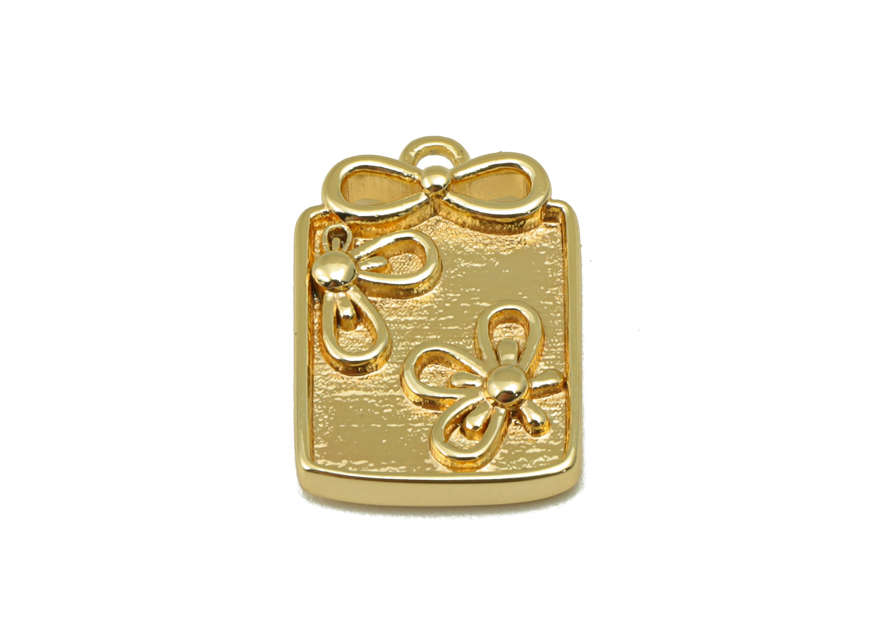 Brass Flower Charm - Brass Daisy Earring Charm -Butterfly Bow Earring Charm - For Necklace- 18K Real Gold Plated -16.89x11.4x2.49mm- RGP6286 - DOMEDBAZAAR