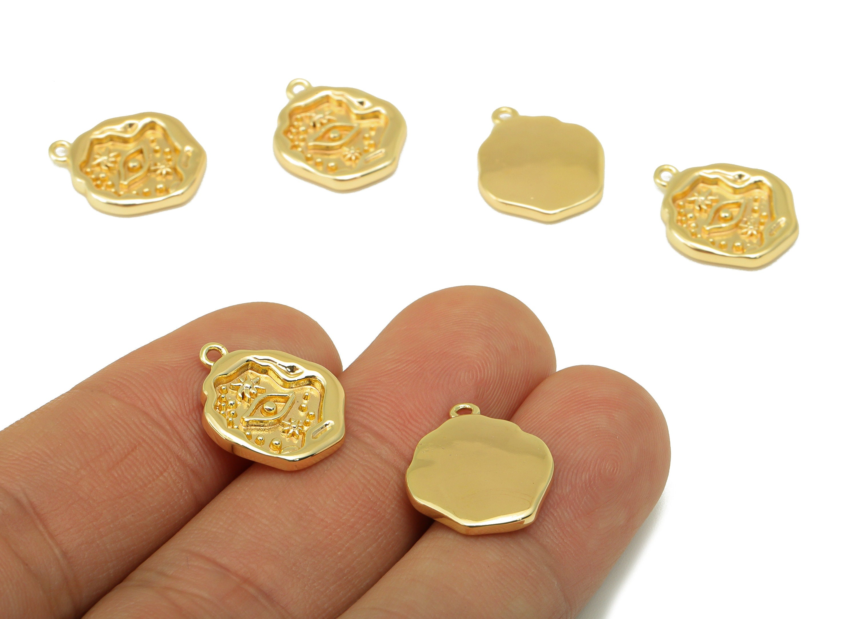 Brass Eye Charm - Brass Textured Earring Charm -Flower Dot Earring Charm - For Necklace- 18K Real Gold Plated -16.99x 14.1x 2.28mm -RGP6287 - DOMEDBAZAAR