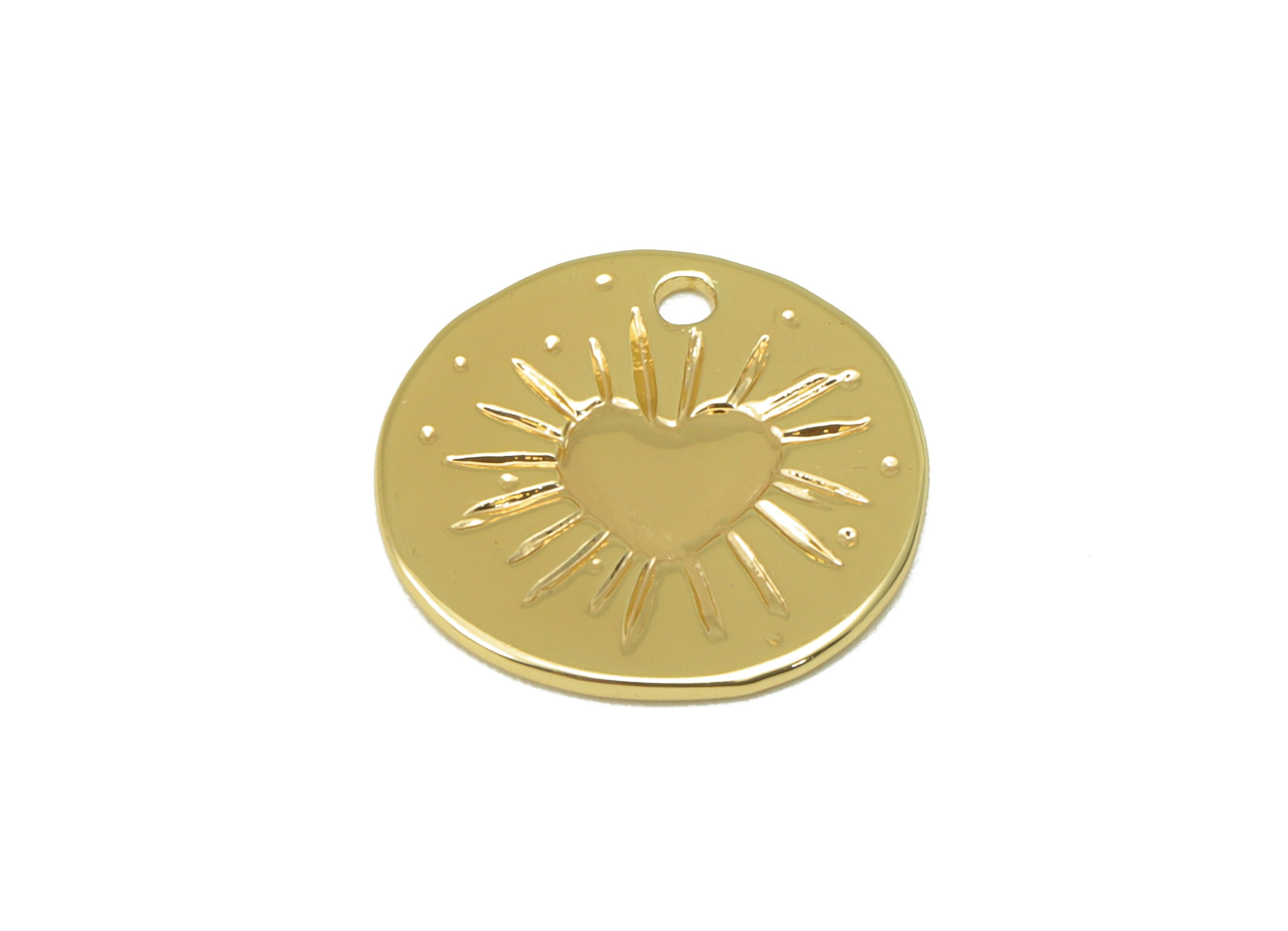 Brass Heart Earring Charm - Antique Looking Heart Charm - Shining Heart - For Necklace- 18K Real Gold Plated -13x 13 x 0.81mm -RGP6288 - DOMEDBAZAAR